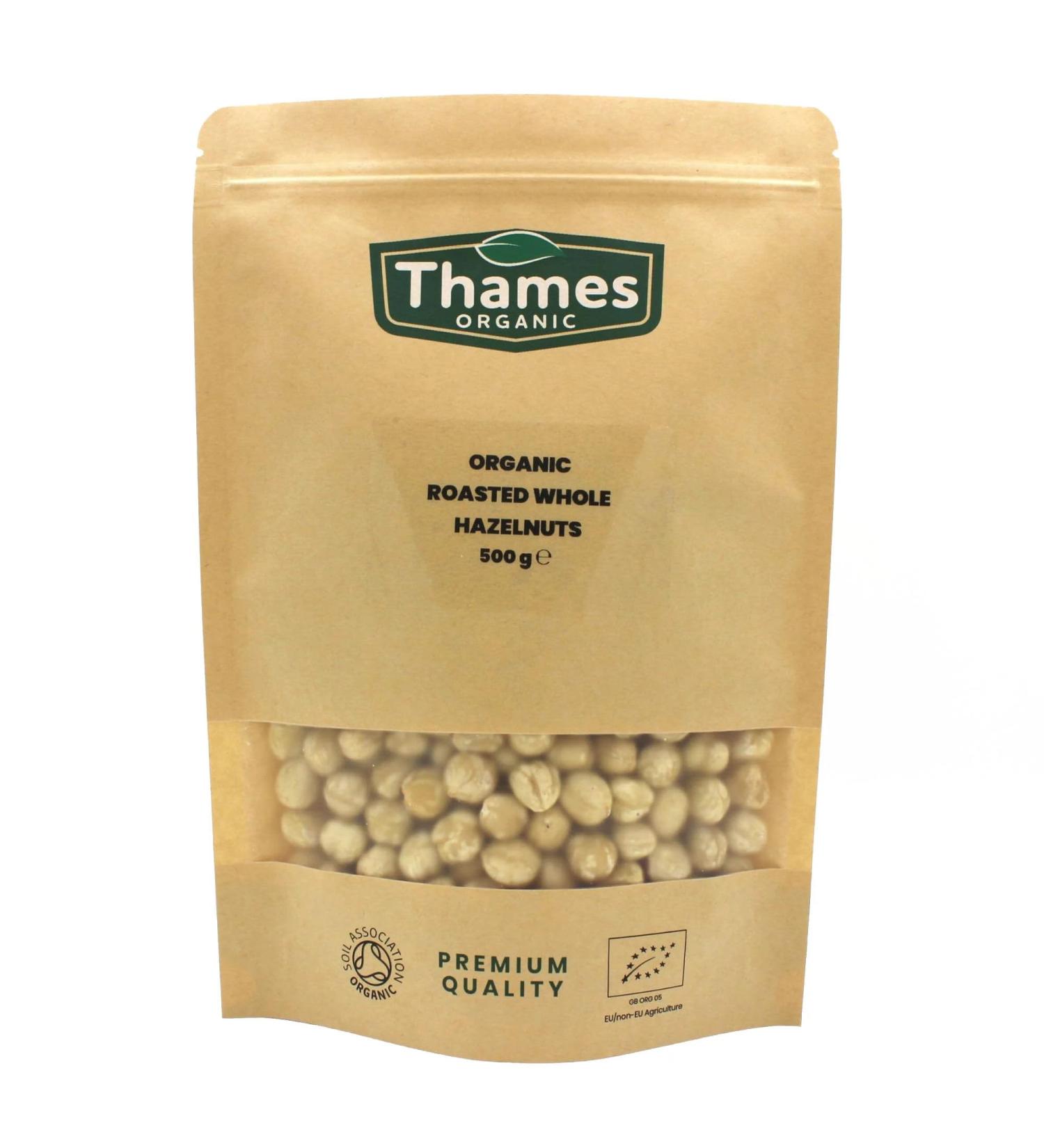 Organic Roasted Hazelnuts 500g - Whole Hazelnuts No Additives or Preservatives - Vegan GMO-Free Certified Organic - Delicious and Nutritious Snack - Thames Organic Hazelnut 500g - Buy Online on GoSupps.com