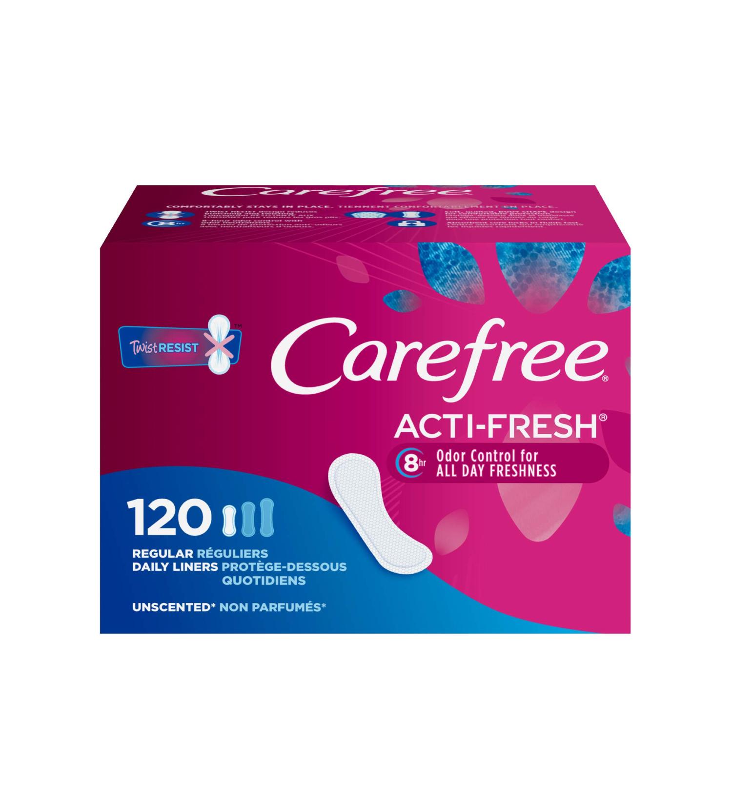 Carefree Acti-Fresh Panty Liners - Soft & Flexible Feminine Care Protection - 120 Count - Buy Online on GoSupps.com