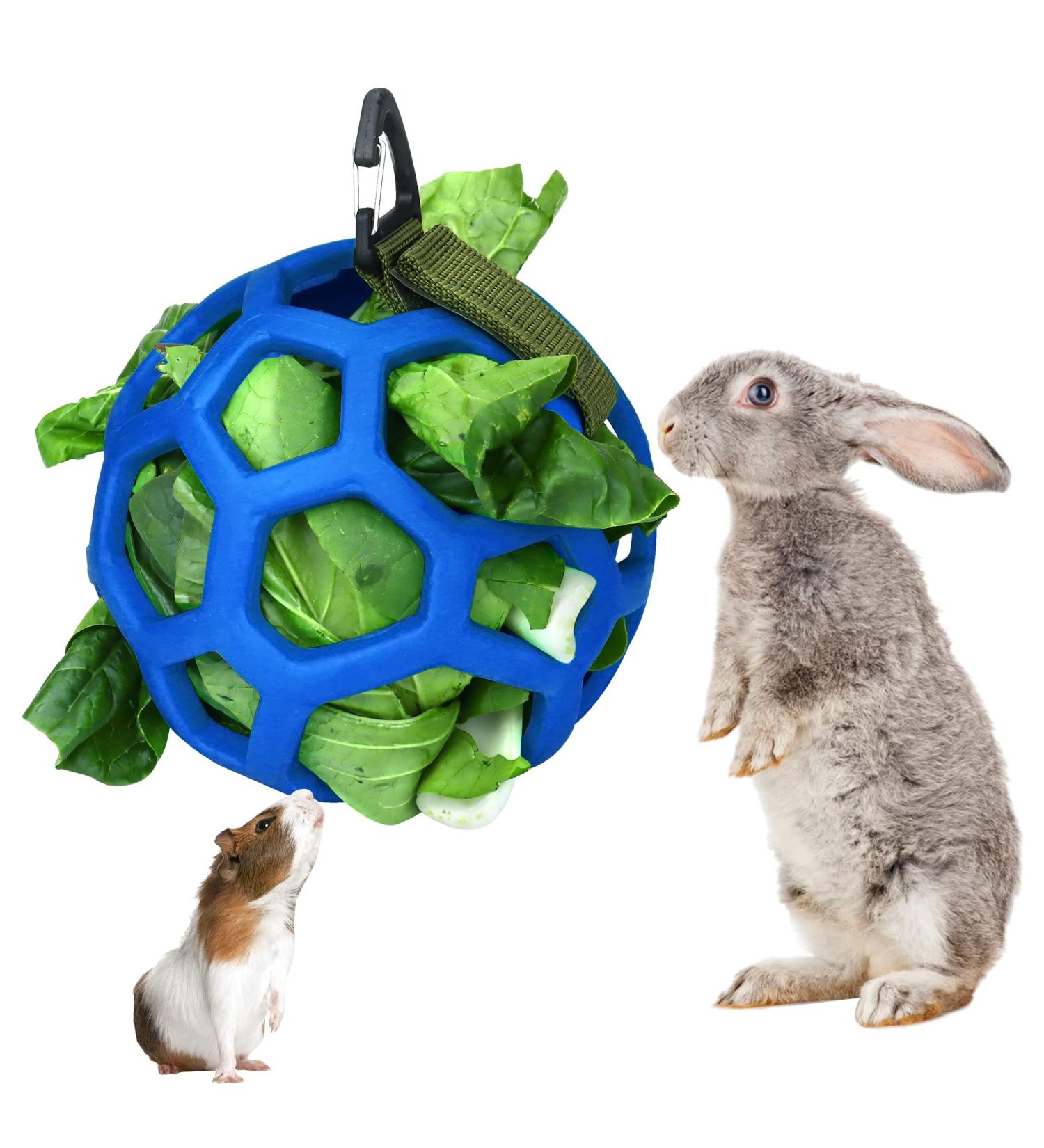 Hanging Hay Feeder Ball for Rabbits & Guinea Pigs - Pet Food Dispenser & Toy - Blue - Buy Online on GoSupps.com