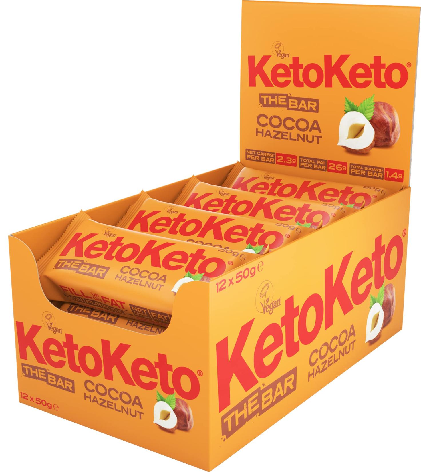 Keto Bars 12x50g Cocoa Hazelnut | Sugar-Free Meal Replacement Bar for Weight Loss | Low Carb Vegan Snack | Healthy & Delicious Breakfast Bar - Buy Online on GoSupps.com
