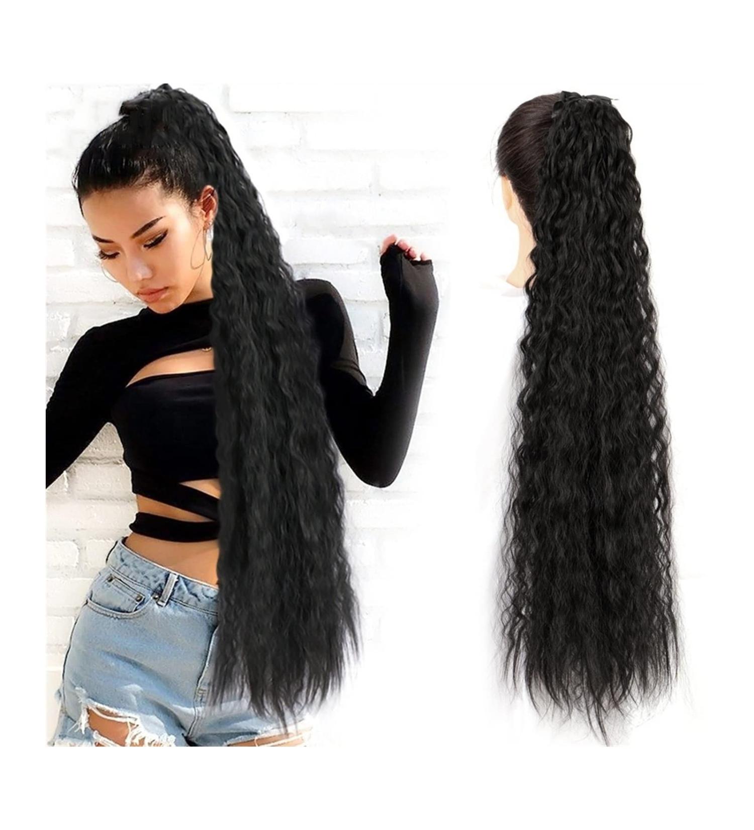 Ponytail Extensions 22/32 Inch Long Corn Wavy Ponytail Extensions Synthetic Natural Drawstring Ribbon Fake Hair Pony Tail Clip in Extensions Women Hairpieces for Women(Color:001 Size:32inches) 32inches 001 - Buy Online on GoSupps.com