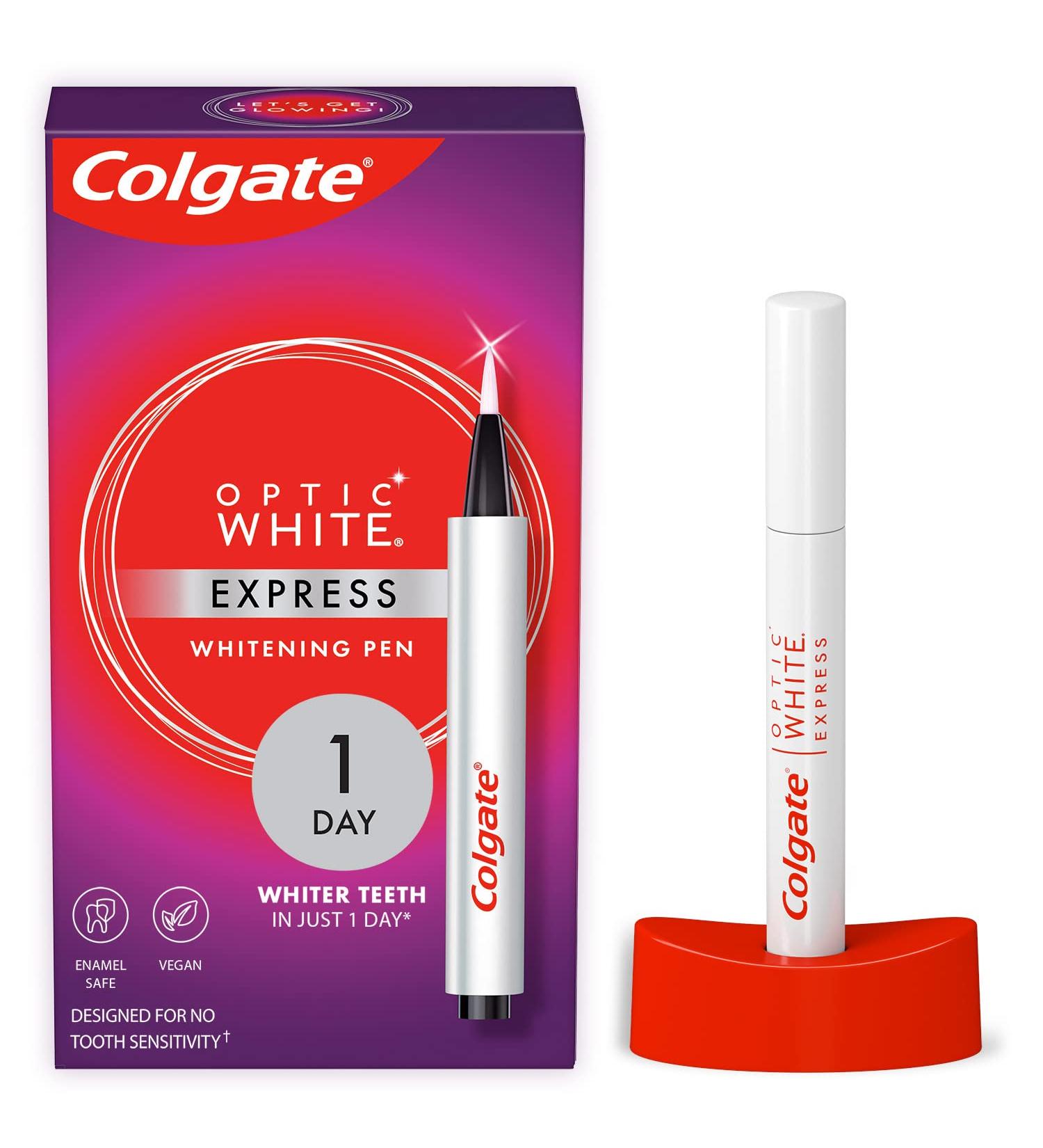Colgate Optic White Express Teeth Whitening Pen | 0.08 oz | Whiter Teeth in 1 Day | Enamel Safe & No Tooth Sensitivity - Buy Online on GoSupps.com