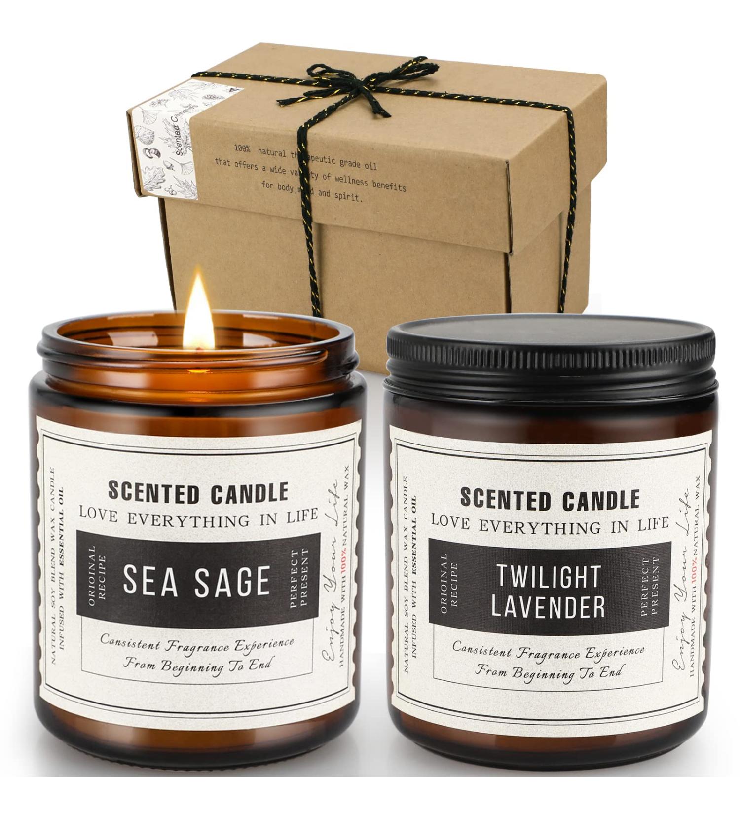 Sage Cleansing Soy Candles 2 Pack - 14.4 Oz - 100H Burn Time - Gift Set for Women - Lavender & Sea Sage Scent - Perfect for Mother's Day, Birthday, Thanksgiving - Buy Online on GoSupps.com