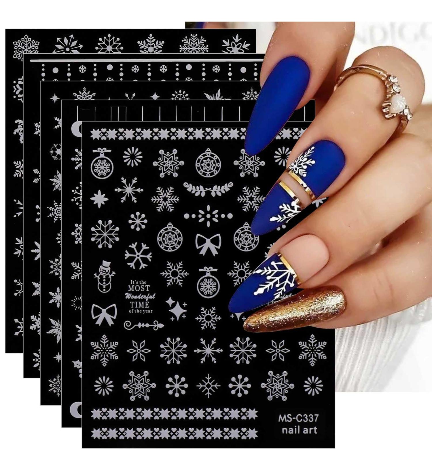 JMEOWIO 9 Sheets Christmas Nail Art Stickers Decals Self-Adhesive Snowflake Winter Holiday White Nail Supplies Nail Art Design Decoration Accessories - Buy Online on GoSupps.com