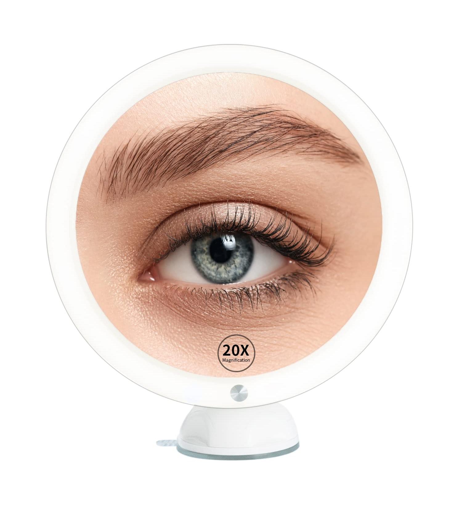 Beinocci 20x Magnifying Mirror with Light - 8'' LED Makeup Mirror for Bathroom - Portable and Easy Mounting - White (XH-011) - Buy Online on GoSupps.com