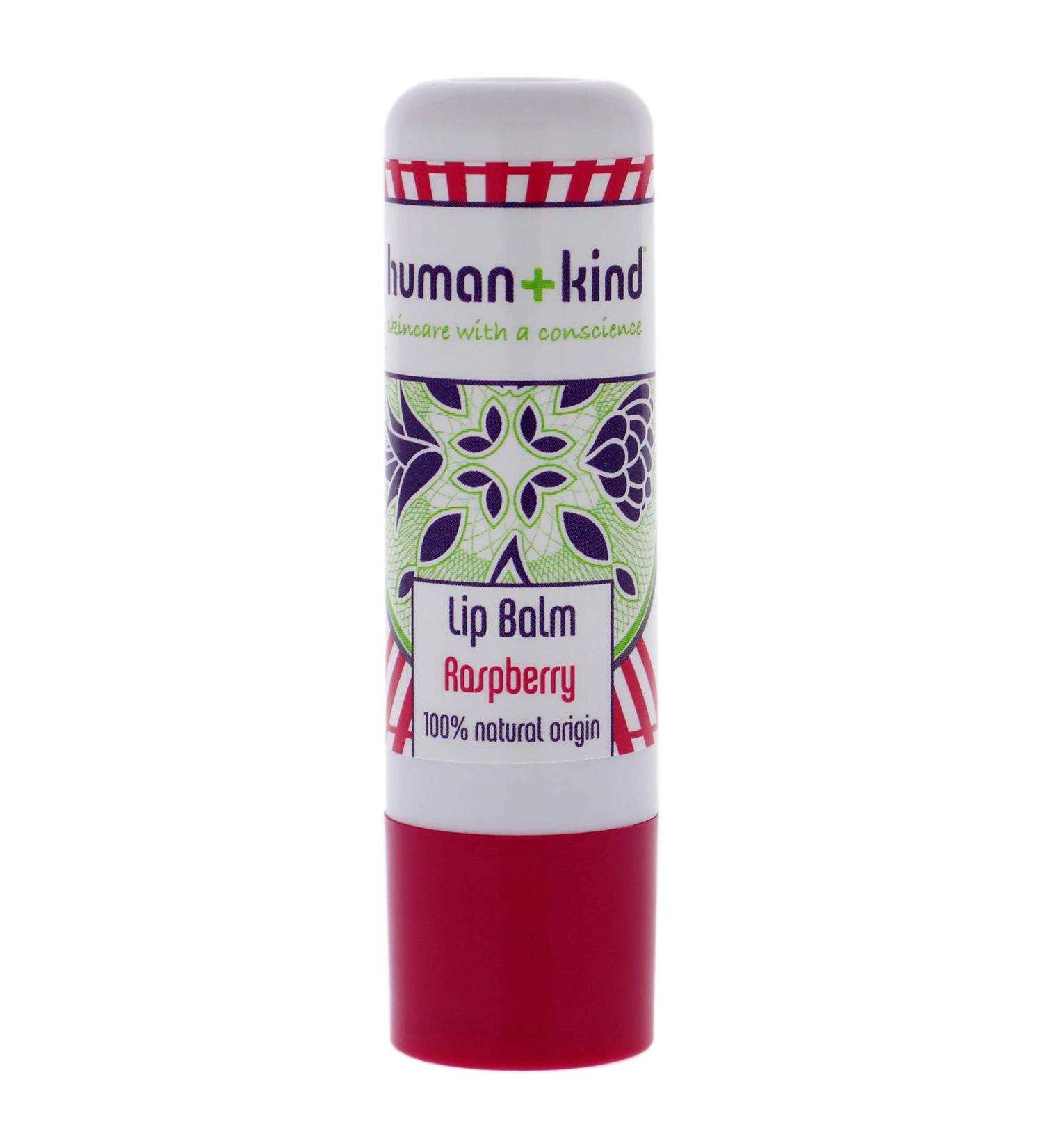 Human+Kind Lip Balm - 100% Natural Formula - Contains Vitamin E - Keeps Lips Soft And Smooth - Repairs And Moisturizes Chapped Lips - Long Lasting - Perfect For Sensitive Lips - Raspberry - 4.8 g