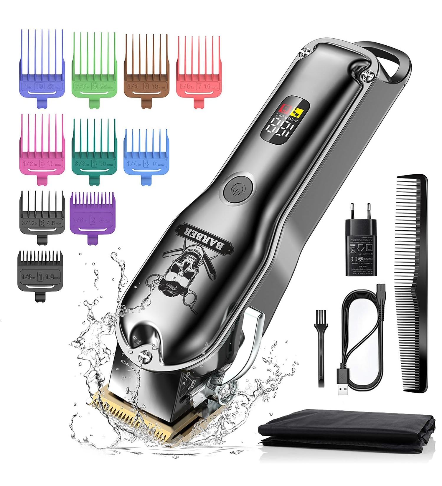 Professional Waterproof Hair Clippers for Men | Cordless Barber Hair Cutting Kit with 8 Guide Combs - Buy Online on GoSupps.com