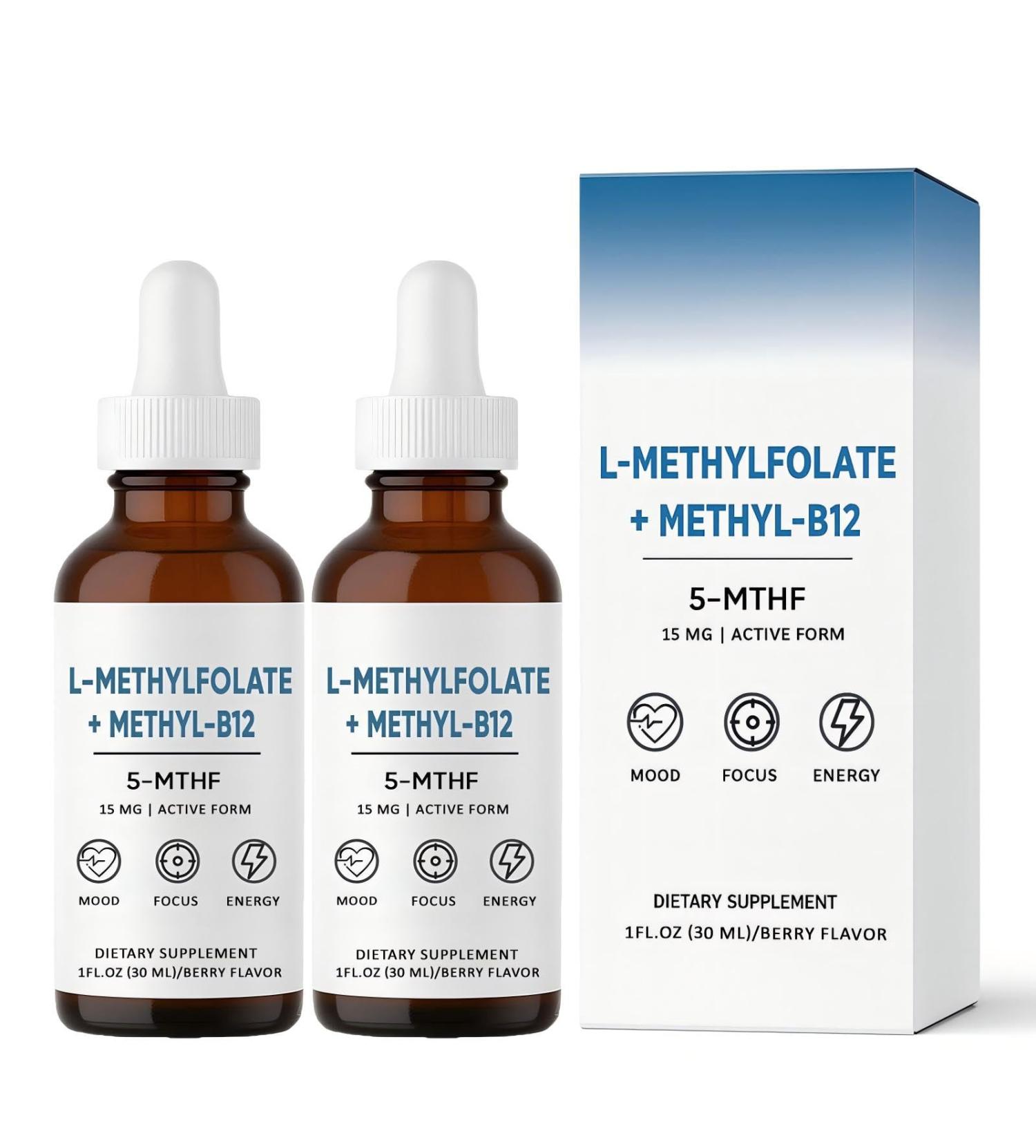 Nichalous L-Methylfolate 15mg L-Methylfolate + Methyl-B12 Improved Focus and Attention Balanced Mood & Overall Wellness Organic Berry Flavor Liquid Sublingual Form 1fl oz - Buy Online on GoSupps.com