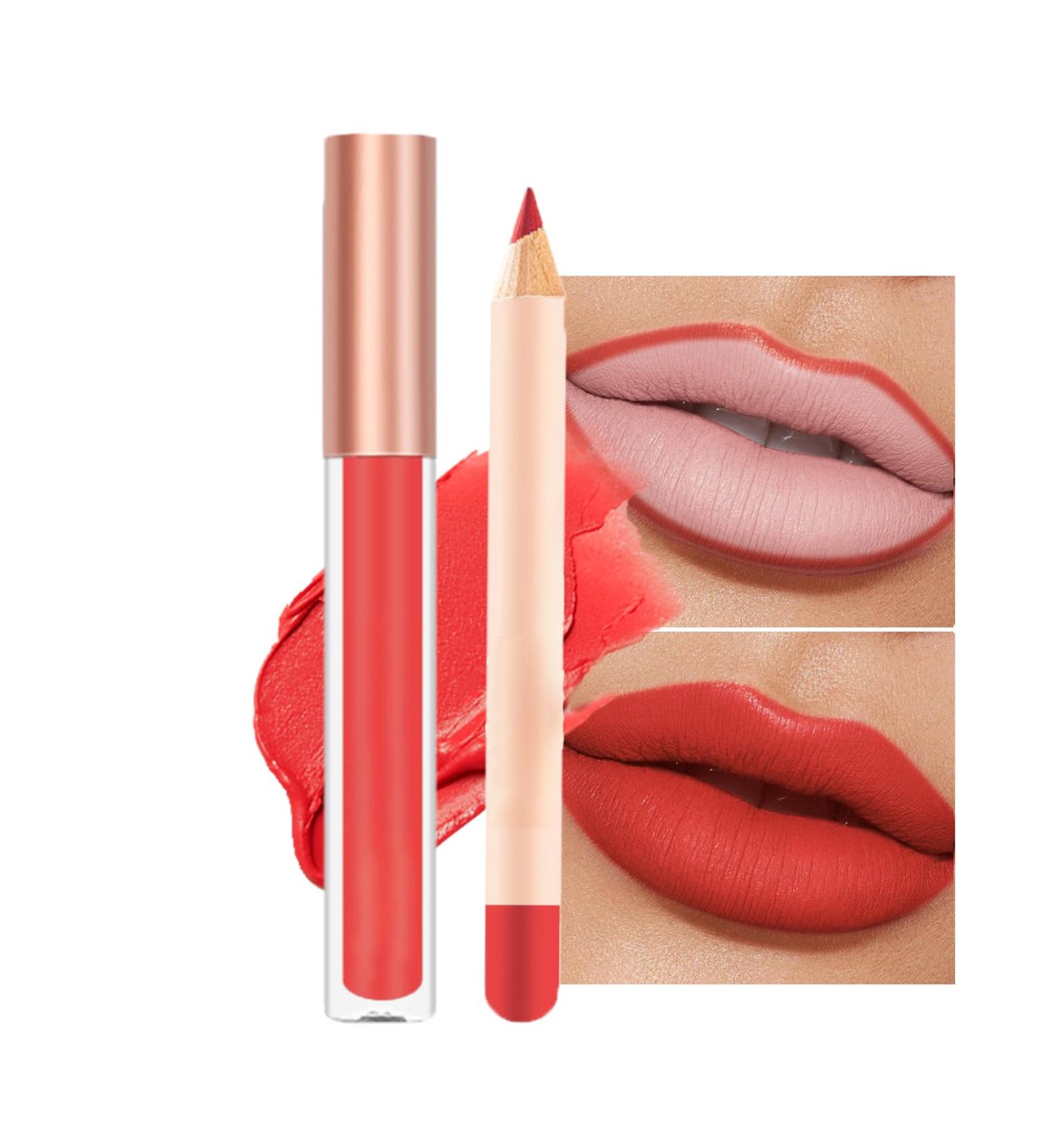 2PCS Lip Liner and Lipstick Set - Long Lasting Waterproof Lip Stain - Highly Pigmented Lip Makeup Kit for Daily & Holiday Gifts - Buy Online on GoSupps.com