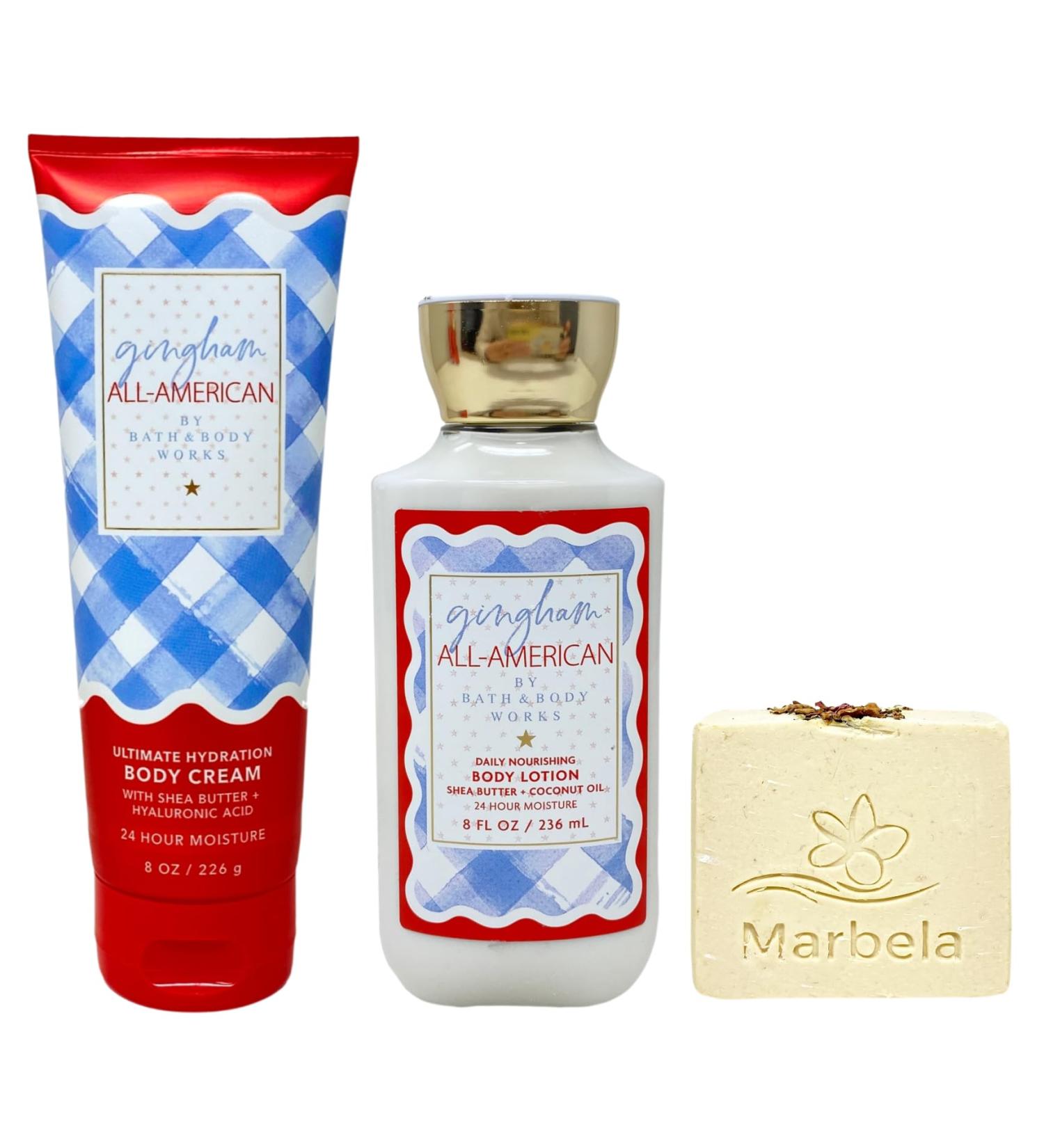 Bath & Body Works Gingham All-American Ultimate Hydration Body Cream and Daily Nourishing Body Lotion with a Creamy Rose Bar Soap - Buy Online on GoSupps.com