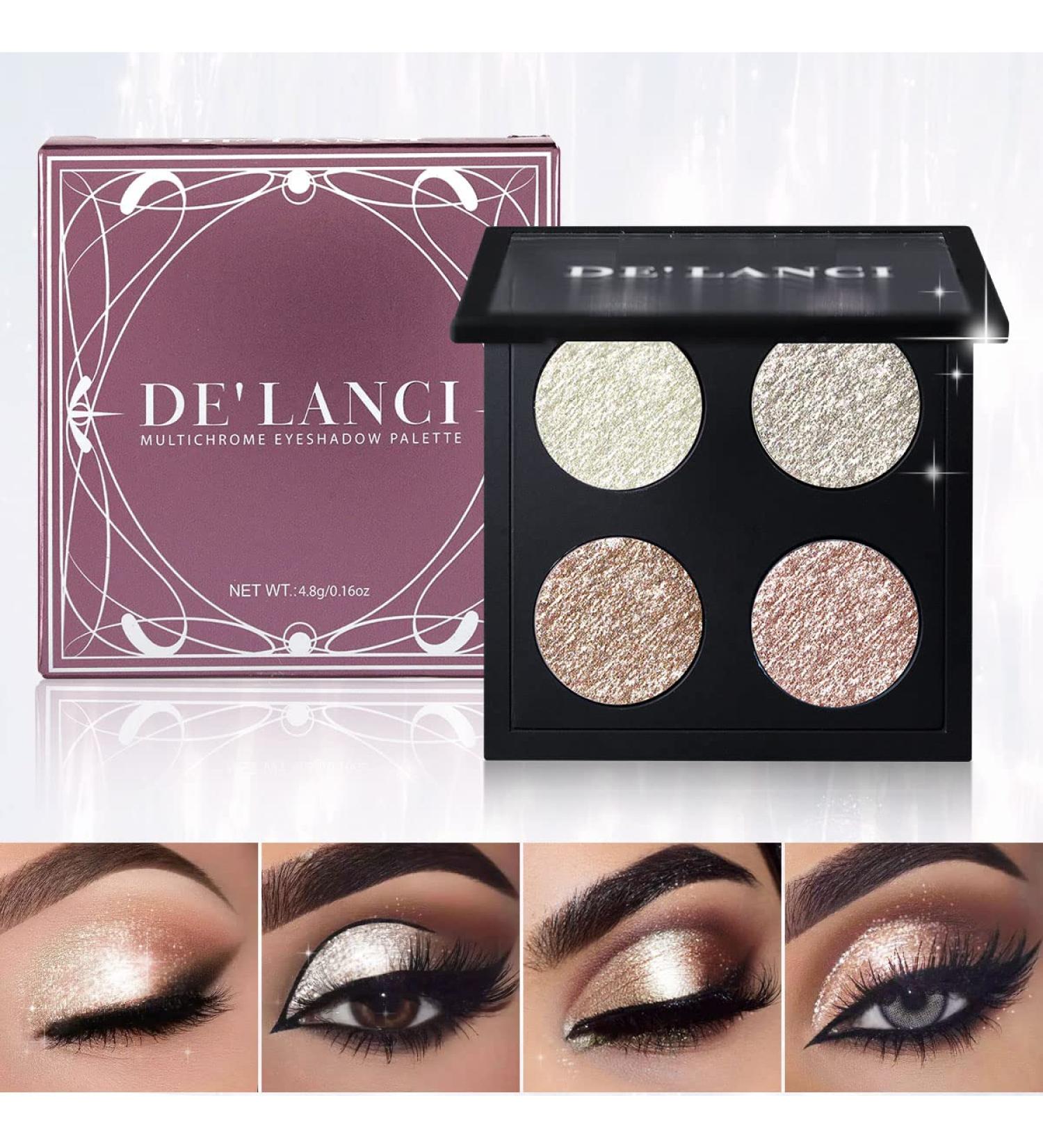 Glitter Shimmer Metallic Eyeshadow Palette - 4 Color Diamond Pearl Bling Makeup | High Pigmented Illuminator for Eye Face & Highlight - Buy Online on GoSupps.com