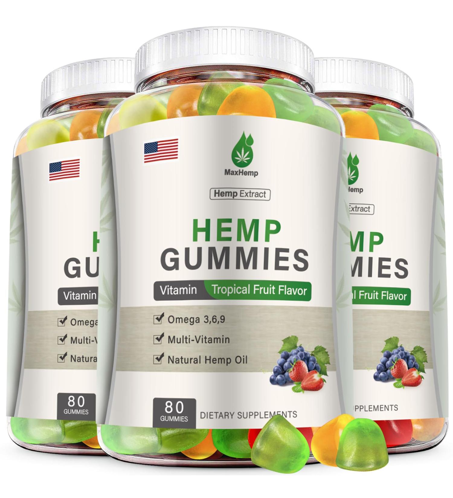 Hemp Gummies for Pain, Sleep, Anxiety (3 Packs) - Hemp Gummy 100% Natural Organic Extra Strength High Potency with Pure H mp Oil Extract Vegan Bear Candy - Buy Online on GoSupps.com