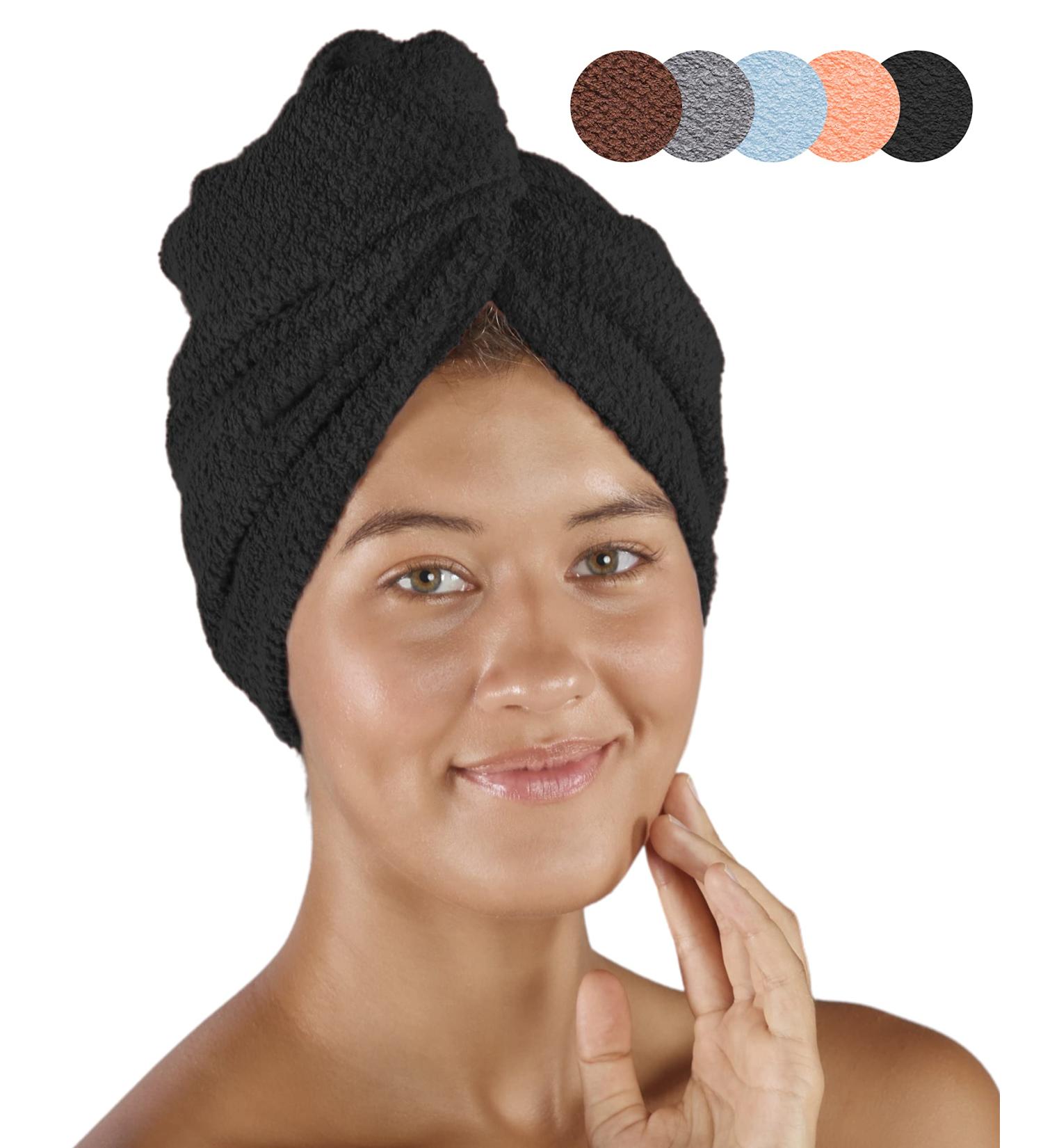 Buy Pamuq Black Cotton Hair Turban - 100% Quick-Drying Towel with 2 Buttons | 1 Piece Hair Drying Cloth for Effortless Style - Buy Online on GoSupps.com