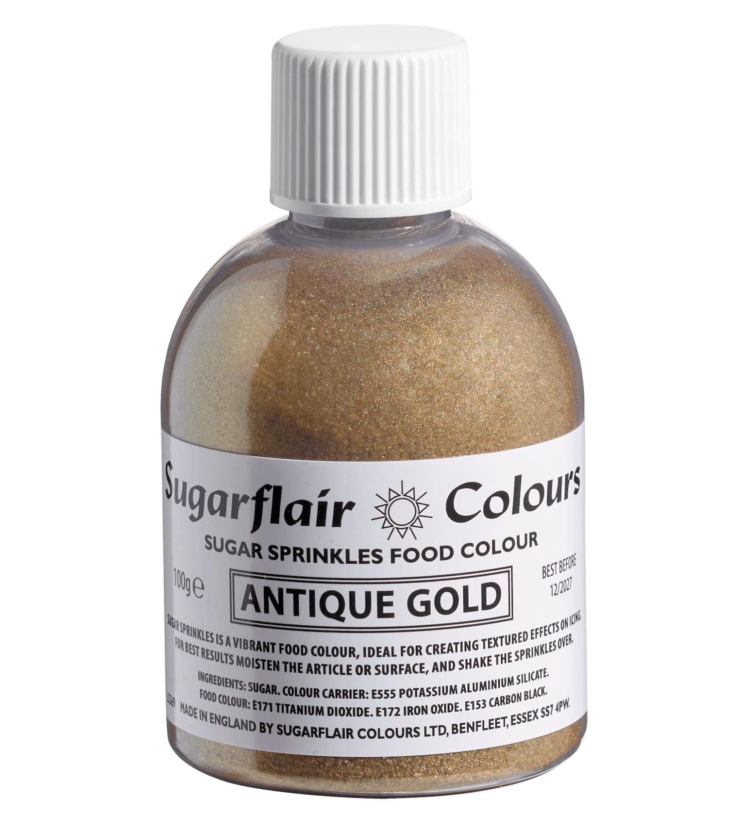 Sugarflair Antique Gold Edible Glitter Sugar Sprinkles - for Cake Decorating Sprinkle on Cakes Cupcakes Treats Desserts Ice Cream and Deserts - 100g