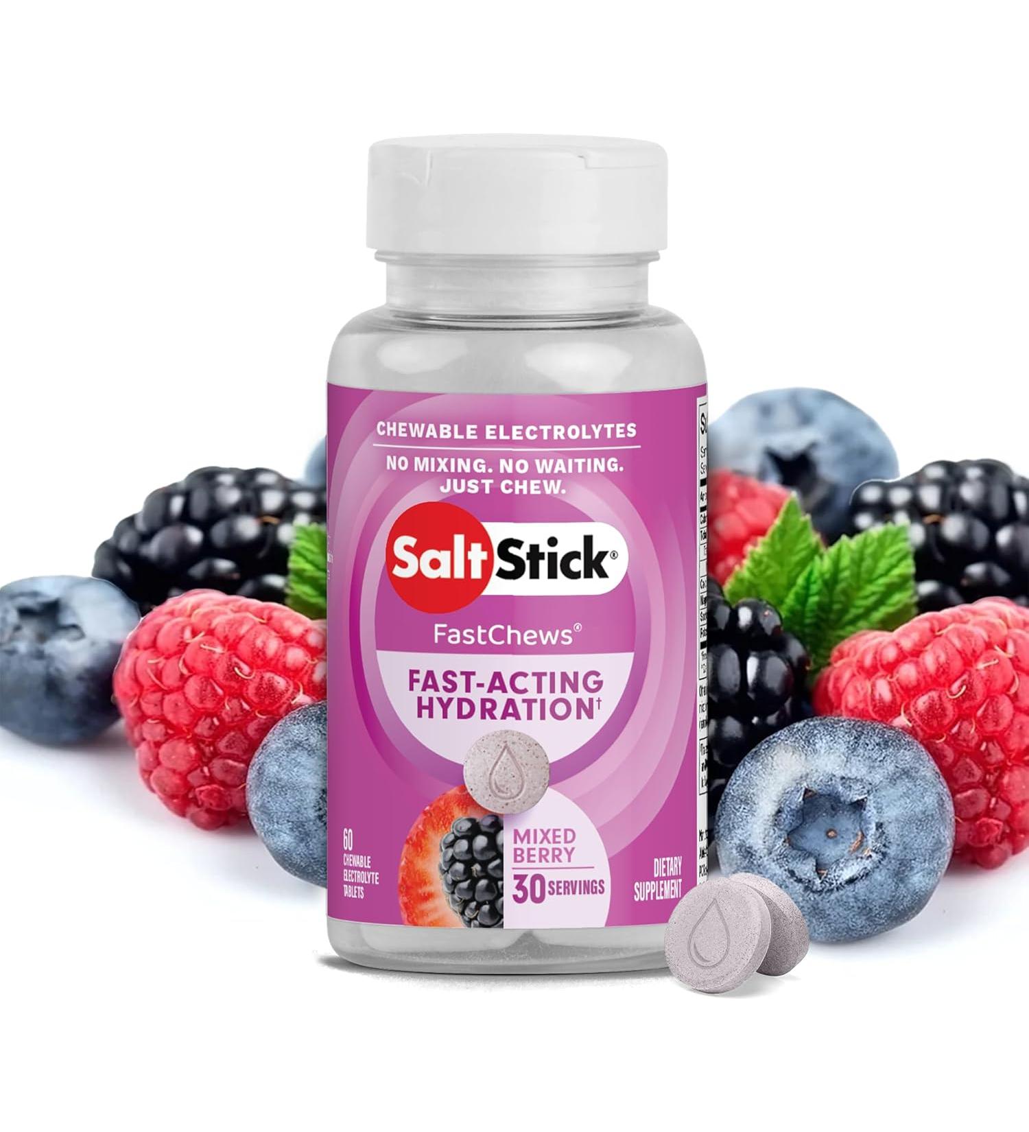 SaltStick FastChews Electrolyte Replacement Tablets - 60 Mixed Berry Tablets for Exercise, Hiking & Sports Recovery - Buy Online on GoSupps.com