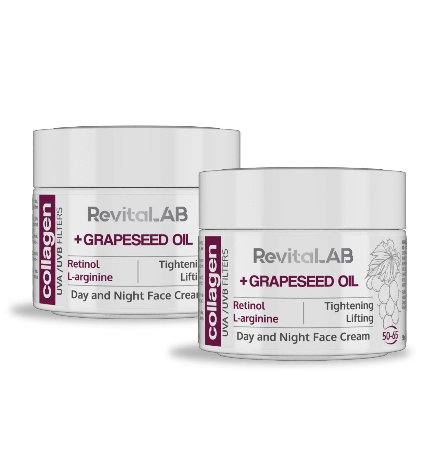 RevitaLAB - Moisturizing and anti-aging collagen day and night cream enriched with hyaluronic acid L-arginine retinol and UVA/UVB filter for people aged 50 to 65 50 ml (pack) - Buy Online on GoSupps.com