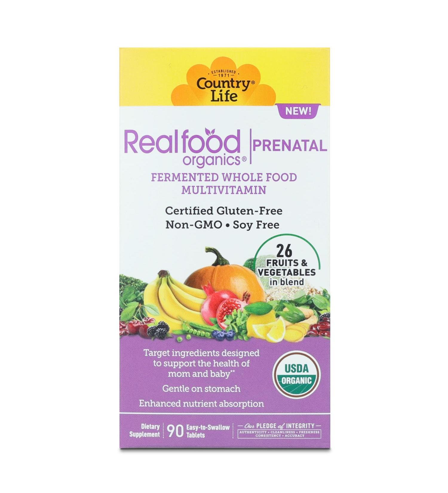 Realfood Organics Prenatal Multi - Before During & Post Pregnancy - Folate D3 & Iron to Support Healthy Fetal Growth and Development* Gentle on Stomach Gluten-Free Soy Free 90 Tablets - Buy Online on GoSupps.com