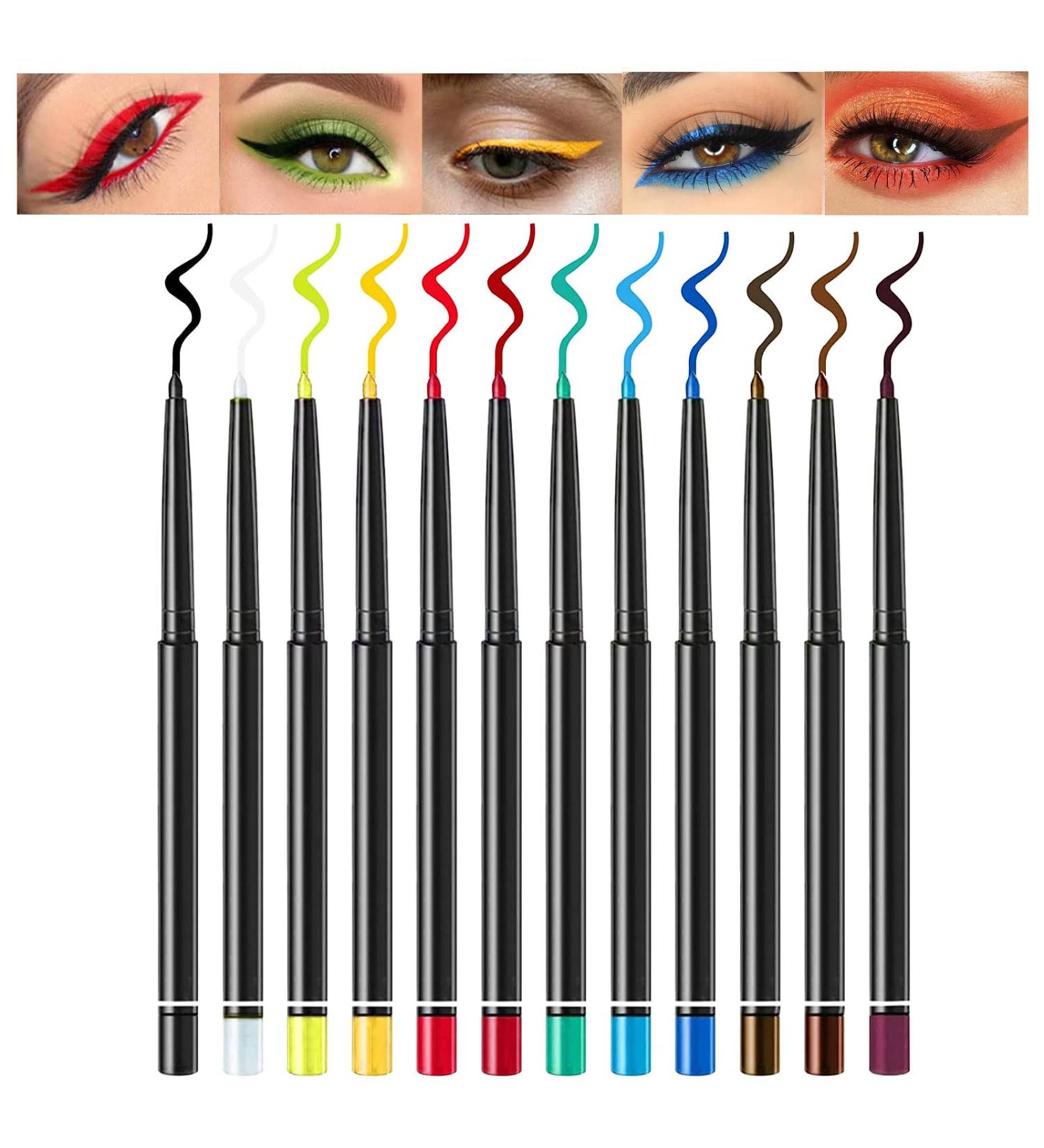12 Color Waterproof Gel Eyeliner Set - Long Lasting Smudge Proof Colored Eyeliner Makeup for Women and Girls - Buy Online on GoSupps.com