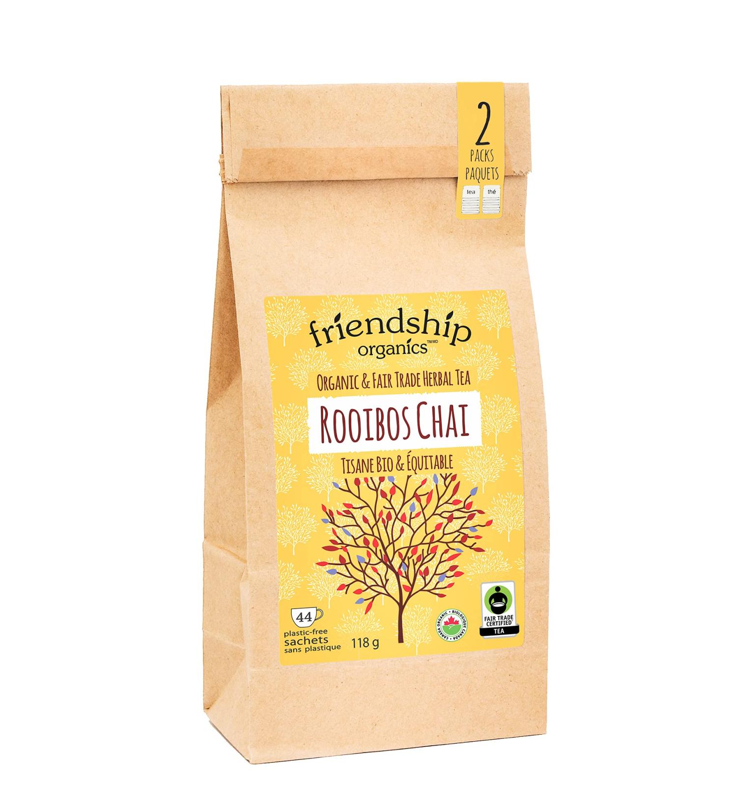 Friendship Organics Rooibos Chai Tea Bags Organic and Fair Trade Herbal 44 Count 44 Count (Pack of 1) - Buy Online on GoSupps.com