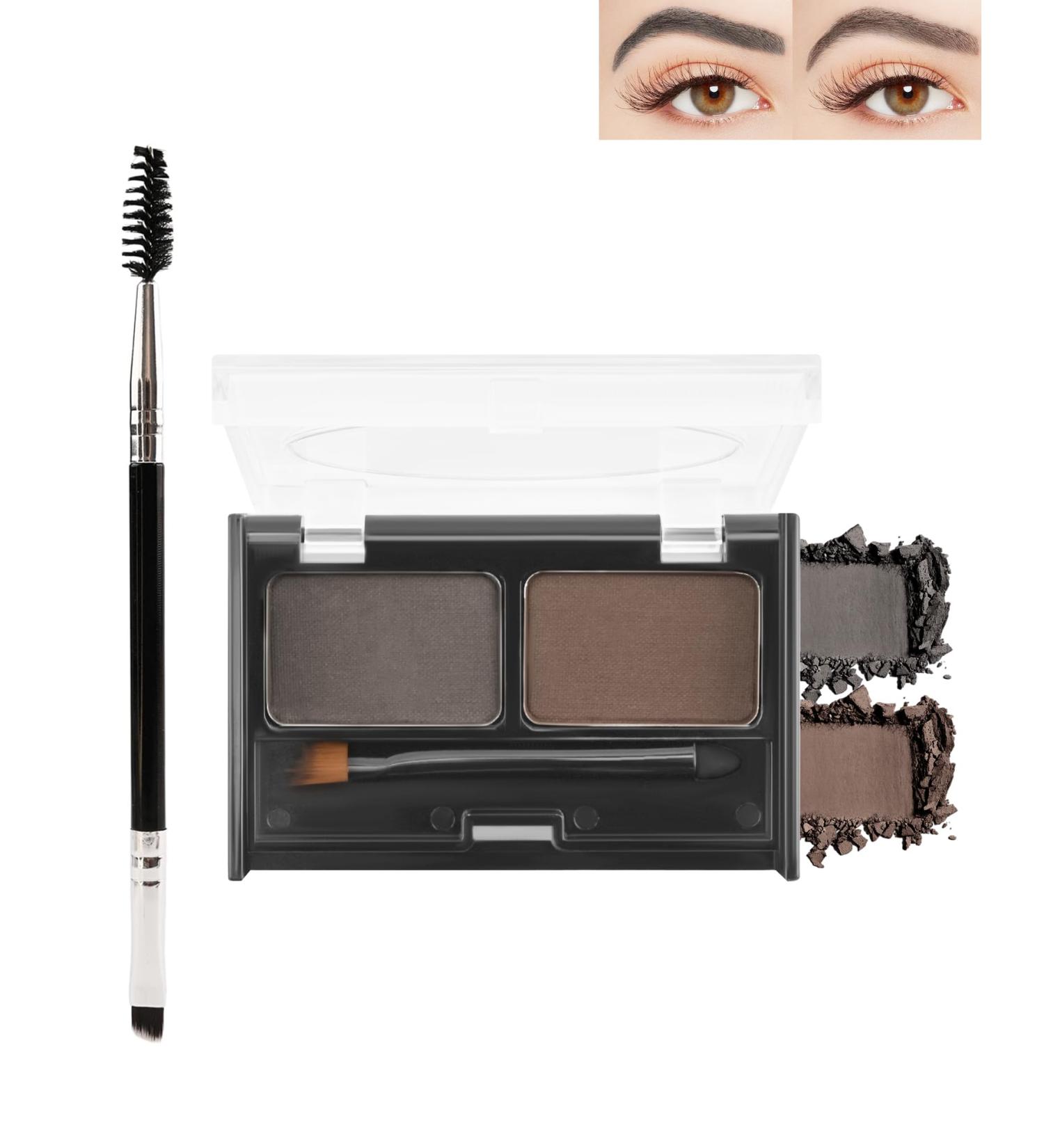 2-Color Eyebrow Powder Palette Waterproof Long-Lasting Eye Brow Makeup Kit Defined Brow Filler Lightweight Blendable Natural Full Look for Sparse Eyebrows with Brow Brush -04 Black + Dark Brown - Buy Online on GoSupps.com