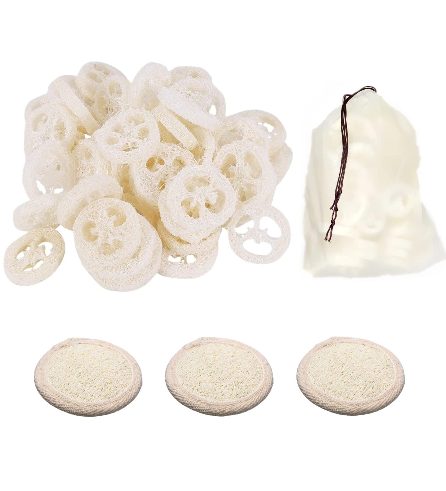 50Pcs Natural Loofah Slice Set for Cleaner Sponge Scrubber and DIY Soap Tools - Includes Exfoliating Pads and Storage Bag - Buy Online on GoSupps.com
