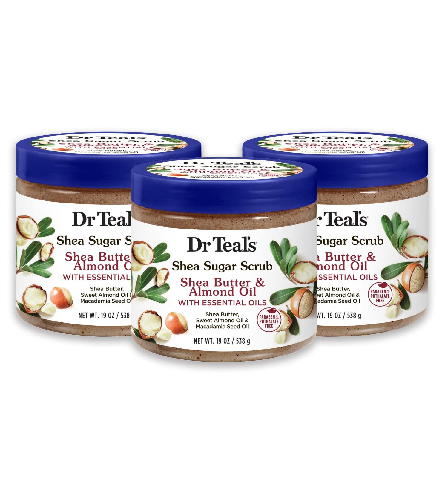 Dr Teal's Shea Sugar Body Scrub 19 oz - Pack of 3 with Shea Butter, Almond Oil & Essential Oils - Buy Online on GoSupps.com