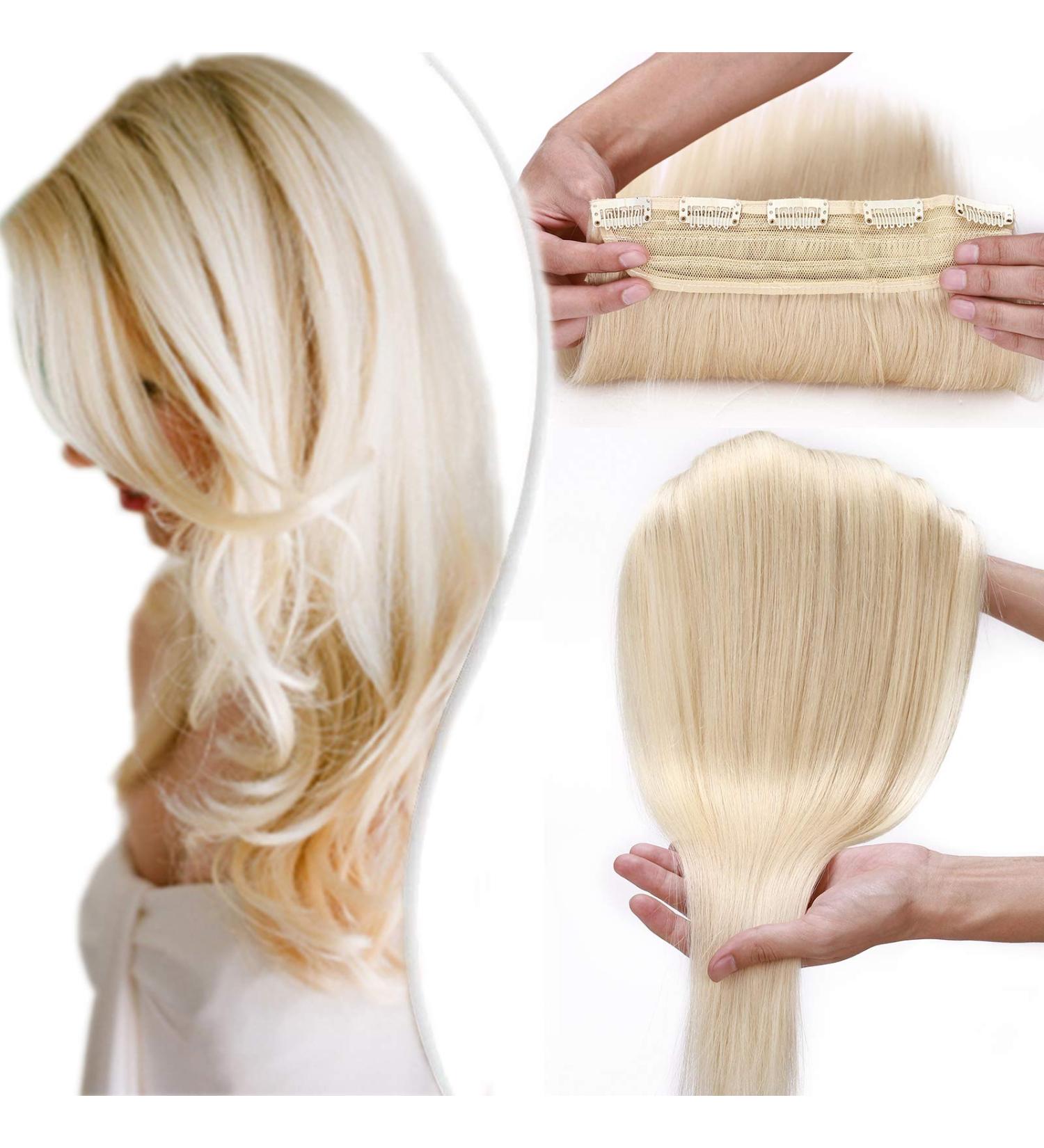 14" Clip in Hair Extension Human Hair One Piece THICK #60 Platinum Blonde (75g) - Buy Online on GoSupps.com