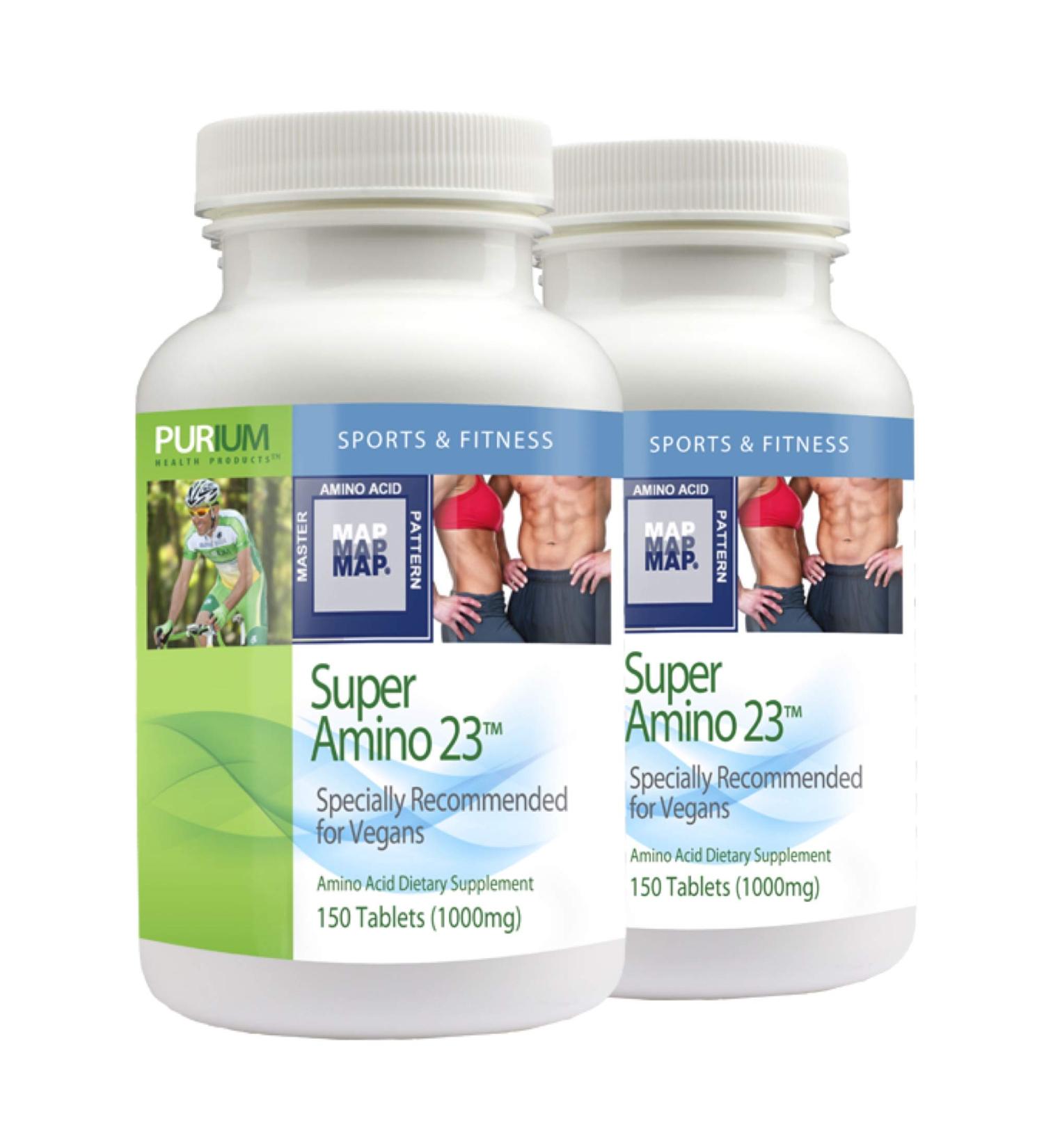 Purium Super Amino 23 - 2 Pack Vegan Tablets | BCAA & Essential Amino Acid Supplement | Gluten Free | Muscle Building & Recovery Aid - 60 Servings - Buy Online on GoSupps.com