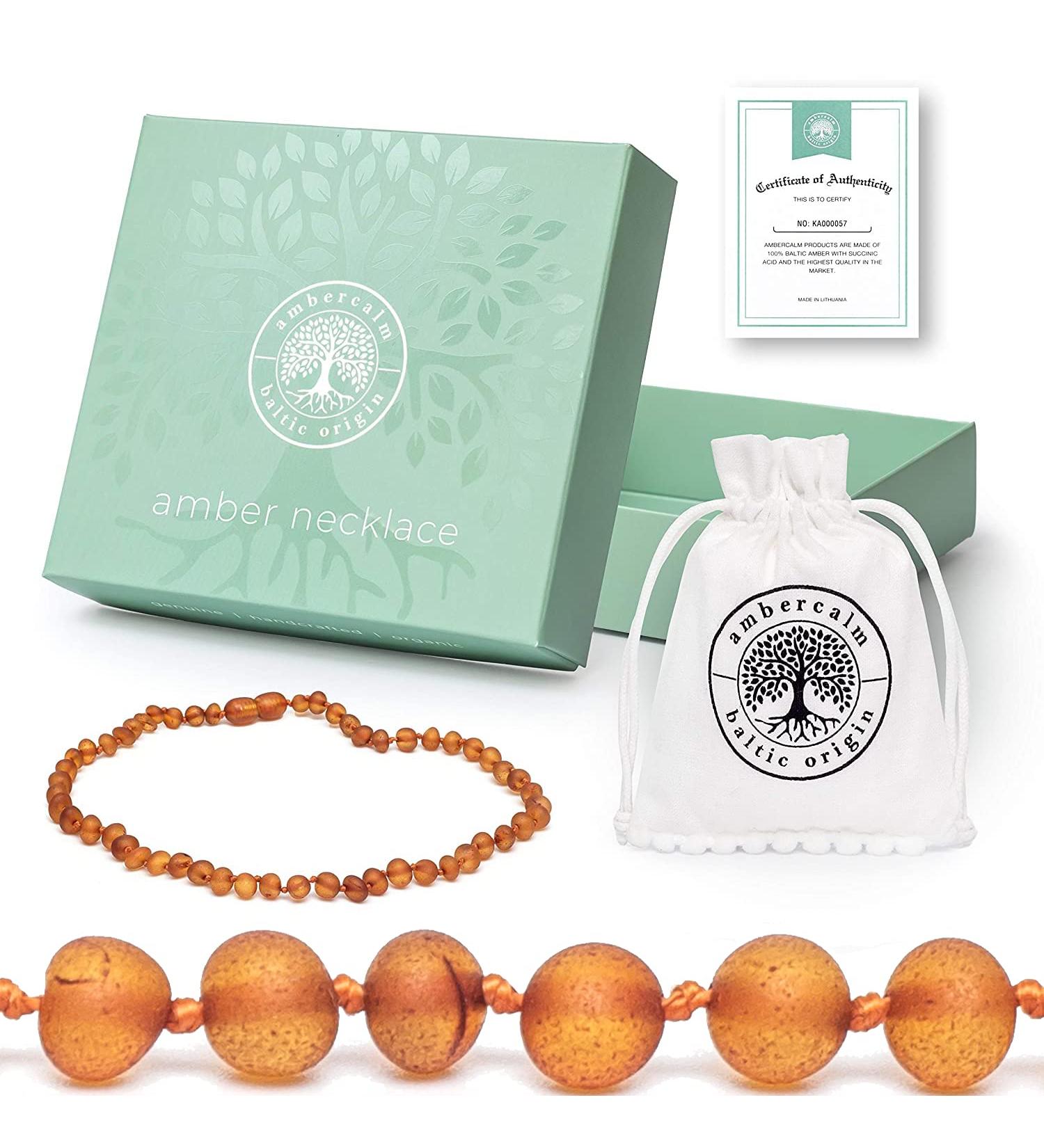 Certified Genuine Baltic Amber Necklace - Raw Unpolished Baroque Cognac 12.5 Inches - Buy Online on GoSupps.com