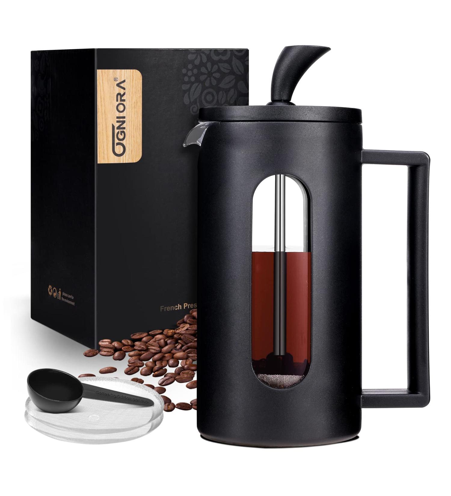 OGNI ORA 12oz French Press Coffee Maker - Borosilicate Glass, 3 Filter Screens, Dishwasher Safe - Black - Buy Online on GoSupps.com