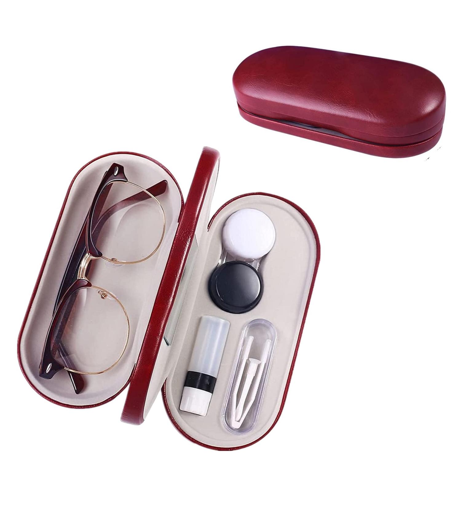 2 in 1 Glasses & Contact Lens Case - Portable Red Travel Container with Mirror | Perfect for International Shipping - Buy Online on GoSupps.com