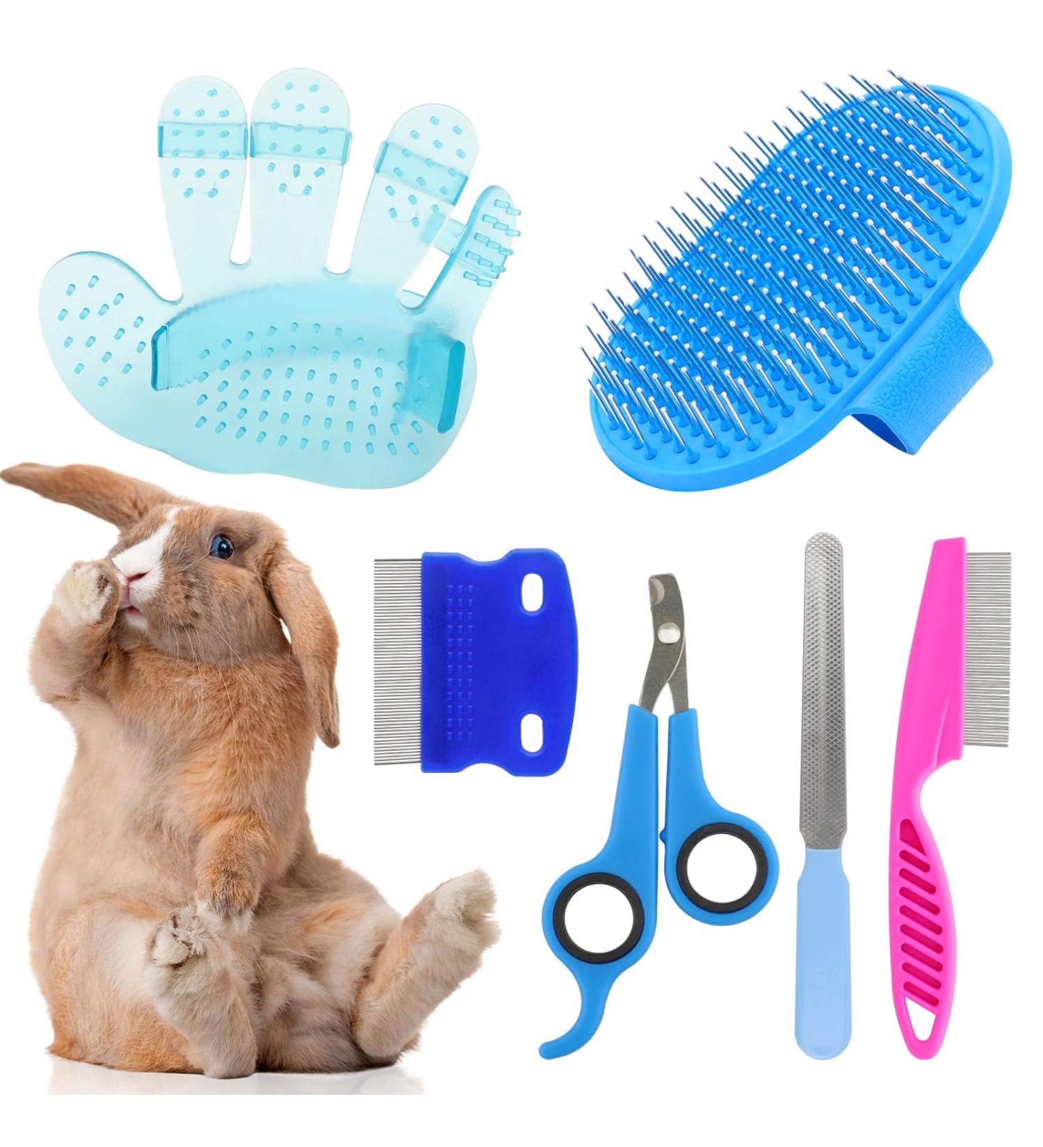 ZITSMS Rabbit Grooming Kit Rabbit Brush for Shedding with Bunny Nail Clipper Rabbit Nail Trimmers with Pet Combs for Hamster Guinea Pig Ferret(6 Pack) - Buy Online on GoSupps.com