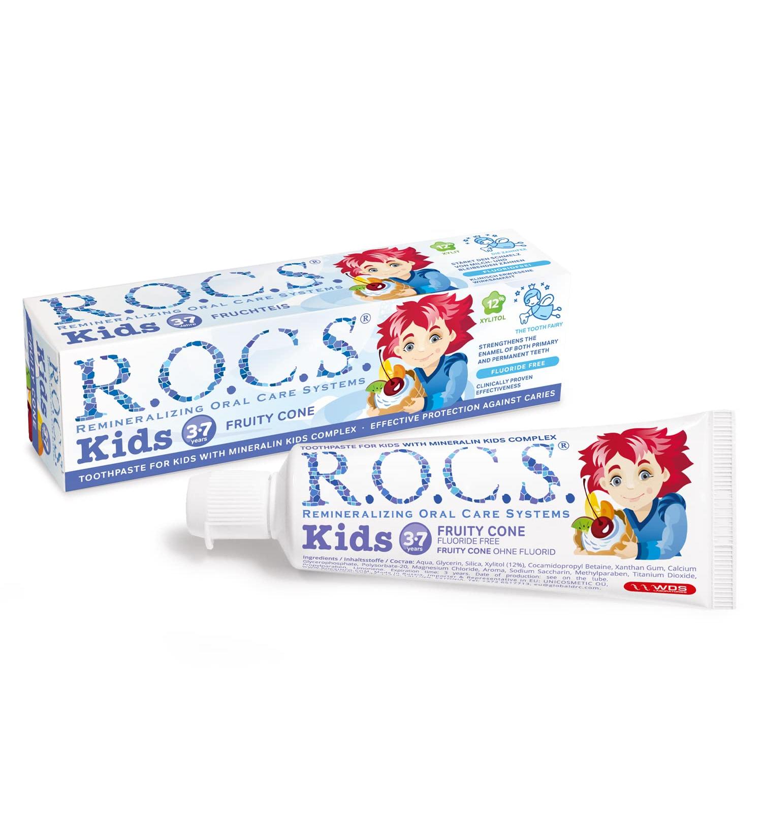 ROCS Kids Fruit Ice Toothpaste 45g - All-Natural Fluoride-Free Kid-Friendly Flavor - Ideal for International Shipping - Buy Online on GoSupps.com
