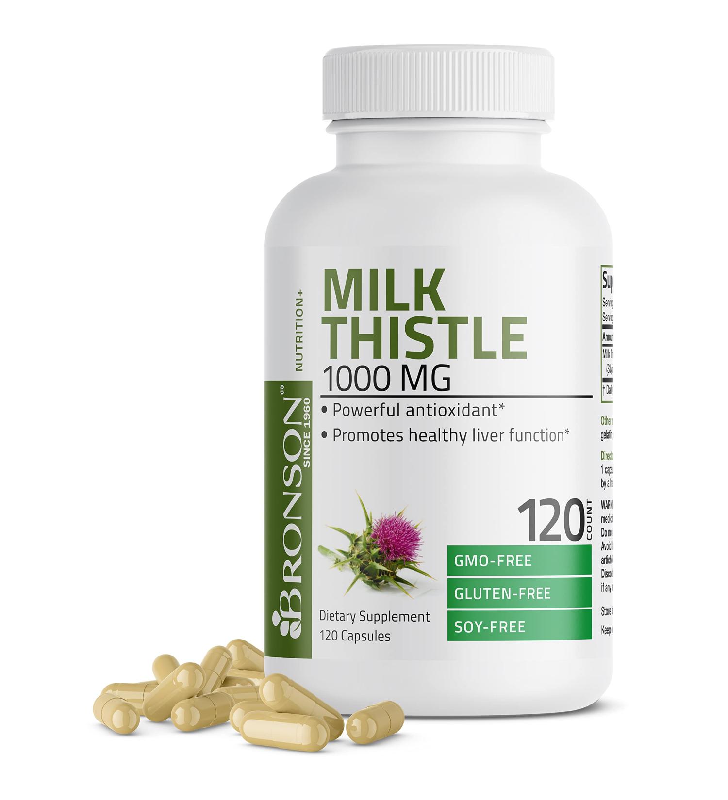 Bronson Milk Thistle 1000mg Capsules - Liver Health & Antioxidant Support - Non-GMO - 120ct (1 Pack) - Buy Online on GoSupps.com