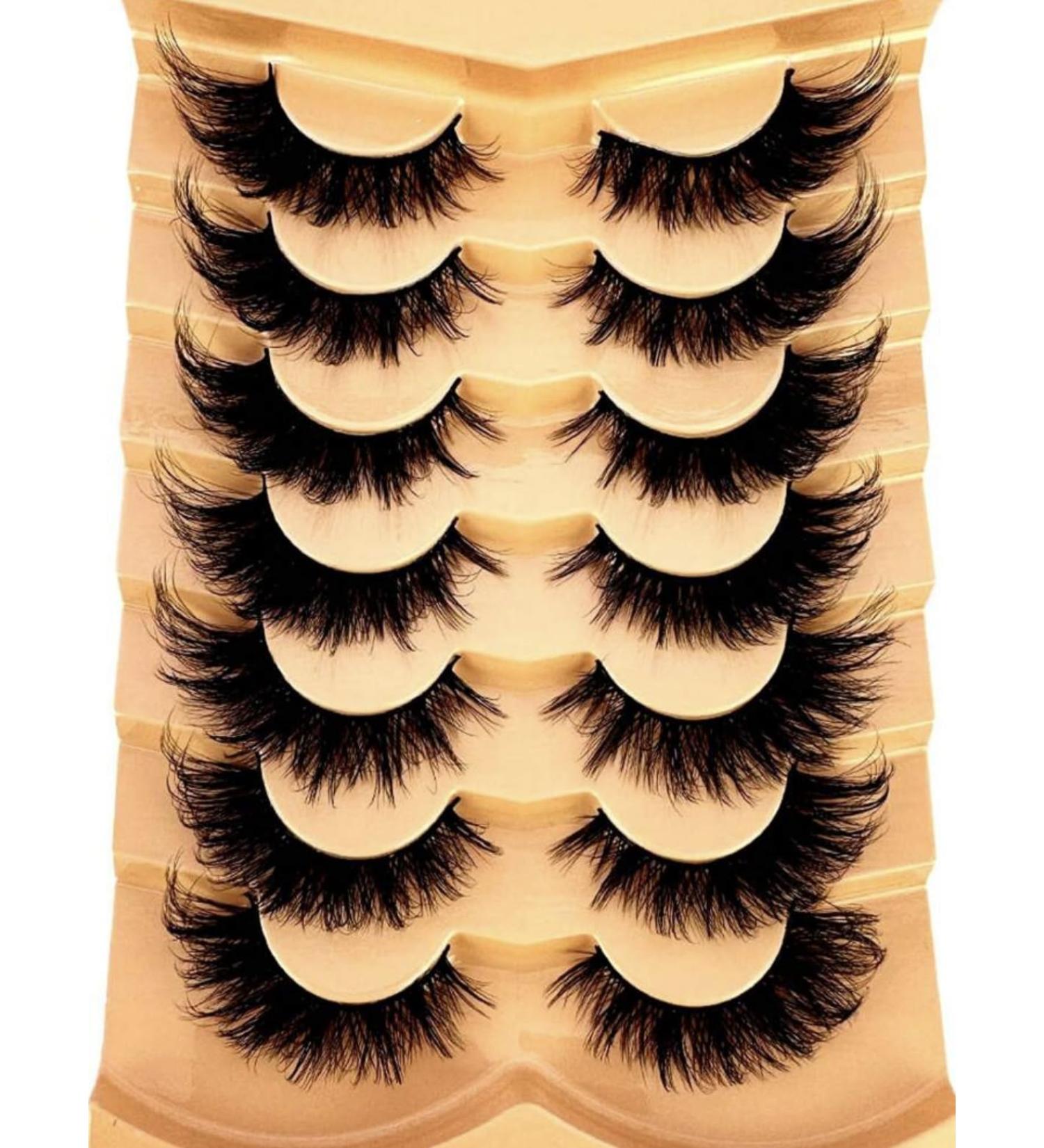 Midnight Lashes Cat Eye False Eyelashes for Women 7 Pairs Long Full Fluffy Volume False Eyelashes with Lash Glue Cruelty-Free and Reusable Black