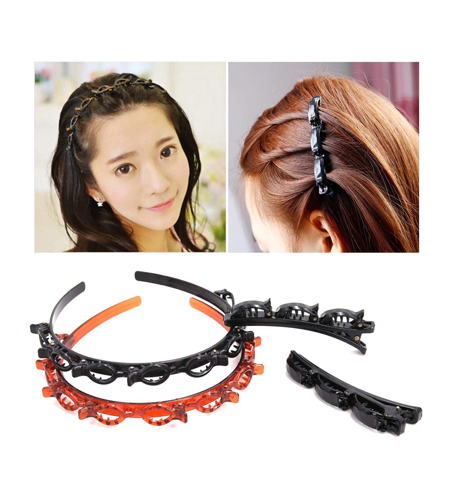 Double Layer Twist Plait Headband Hair Claw Clips - Black Magic Double Bangs Hairstyle Hair Tools for Women & Girls - Buy Online on GoSupps.com