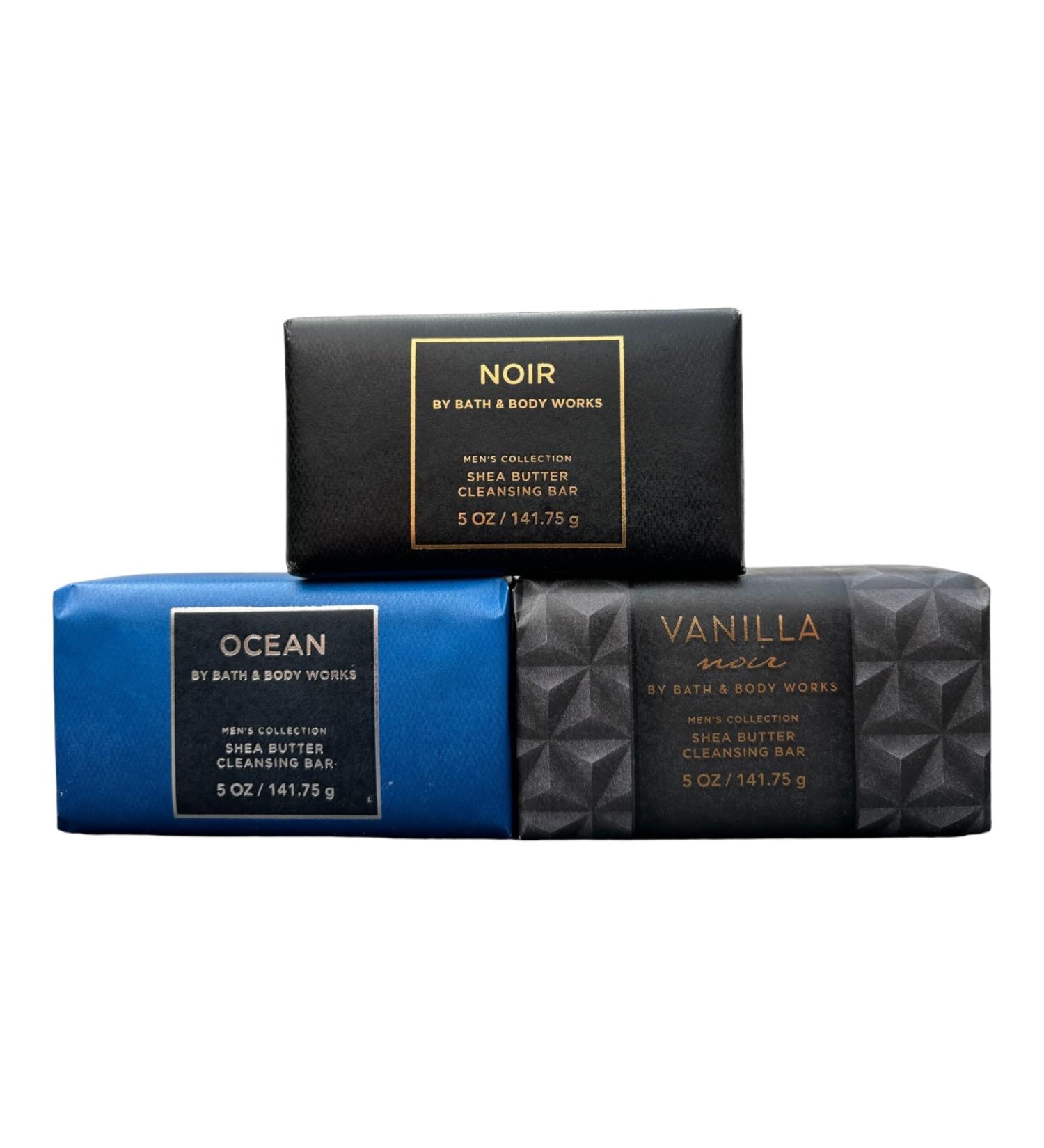 Bath Body Works Men's Collection Shea Butter Cleansing Bar Soap Set of 3 NOIR - OCEAN - VANILLA NOIR Gift Set