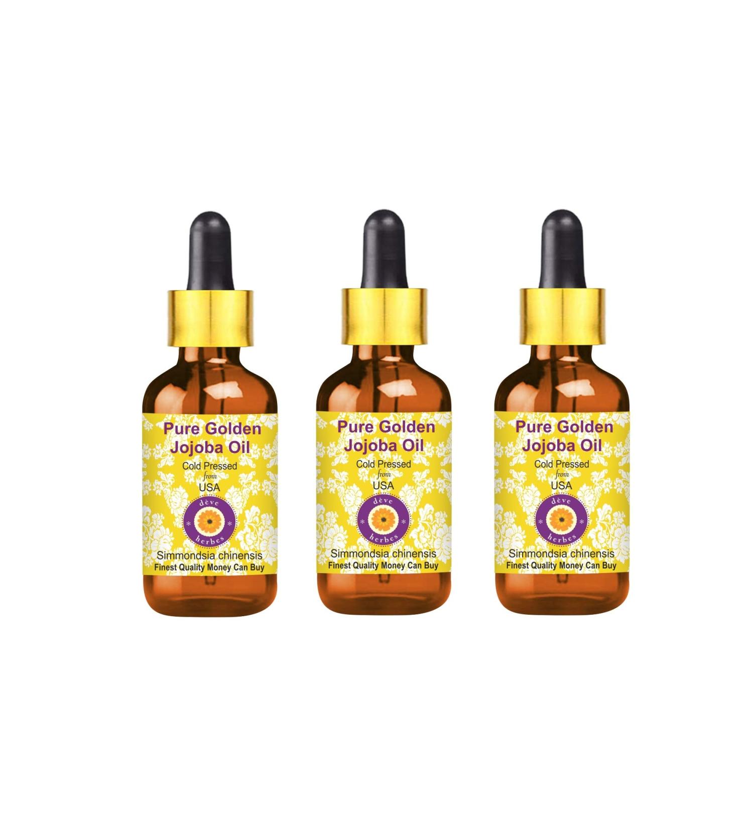 DEve Herbes Pure Golden Jojoba Oil (3-Pack) - Cold-Pressed Therapeutic Quality 100ml Each - Natural Skincare Solution - Buy Online on GoSupps.com