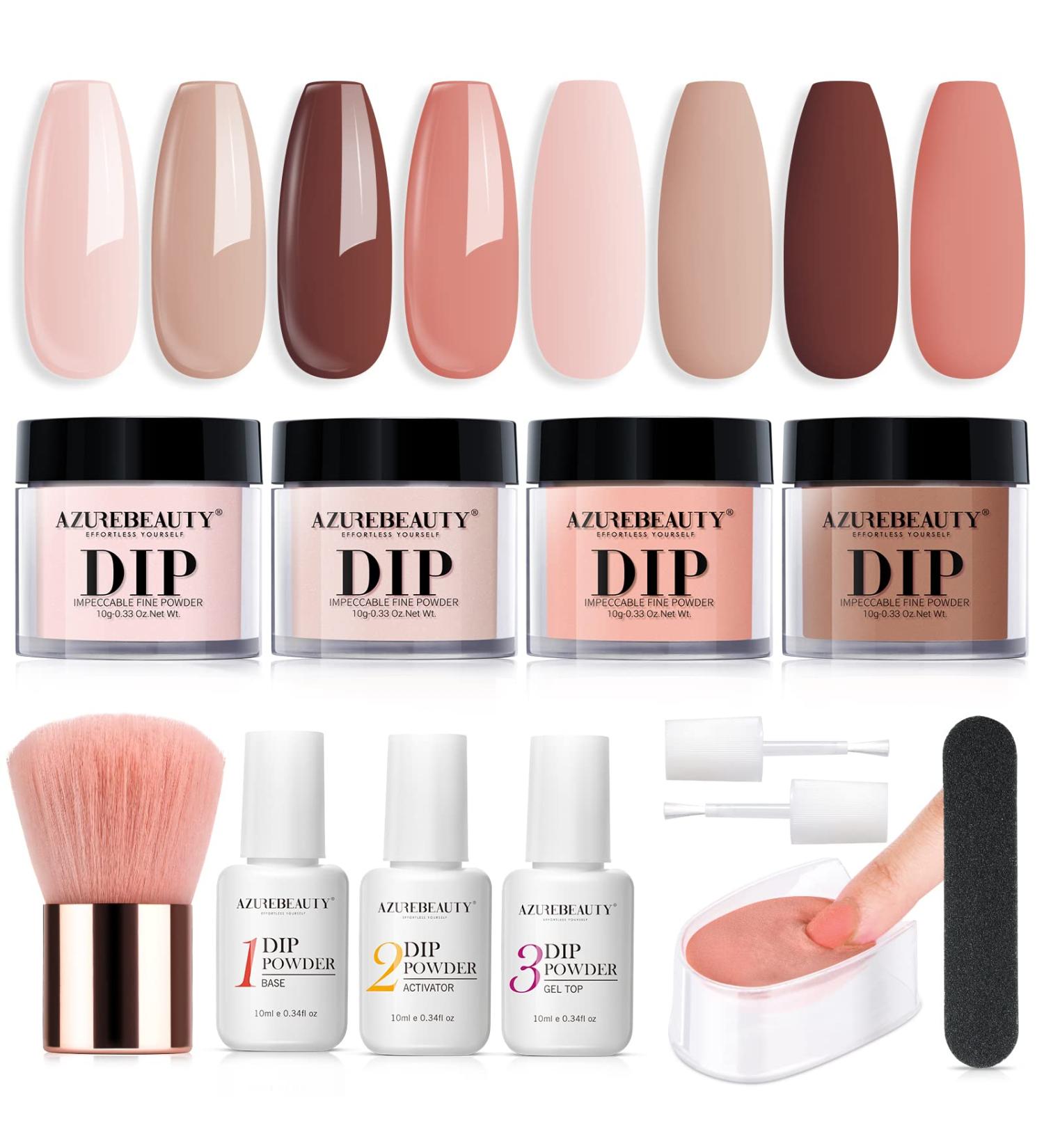 AZUREBEAUTY 12 Pc Dip Powder Nail Kit - Skin Tone Fall Winter Nude Brown Set with Base/Top Coat for French Manicure - DIY Gift B-Skin Tone - Buy Online on GoSupps.com
