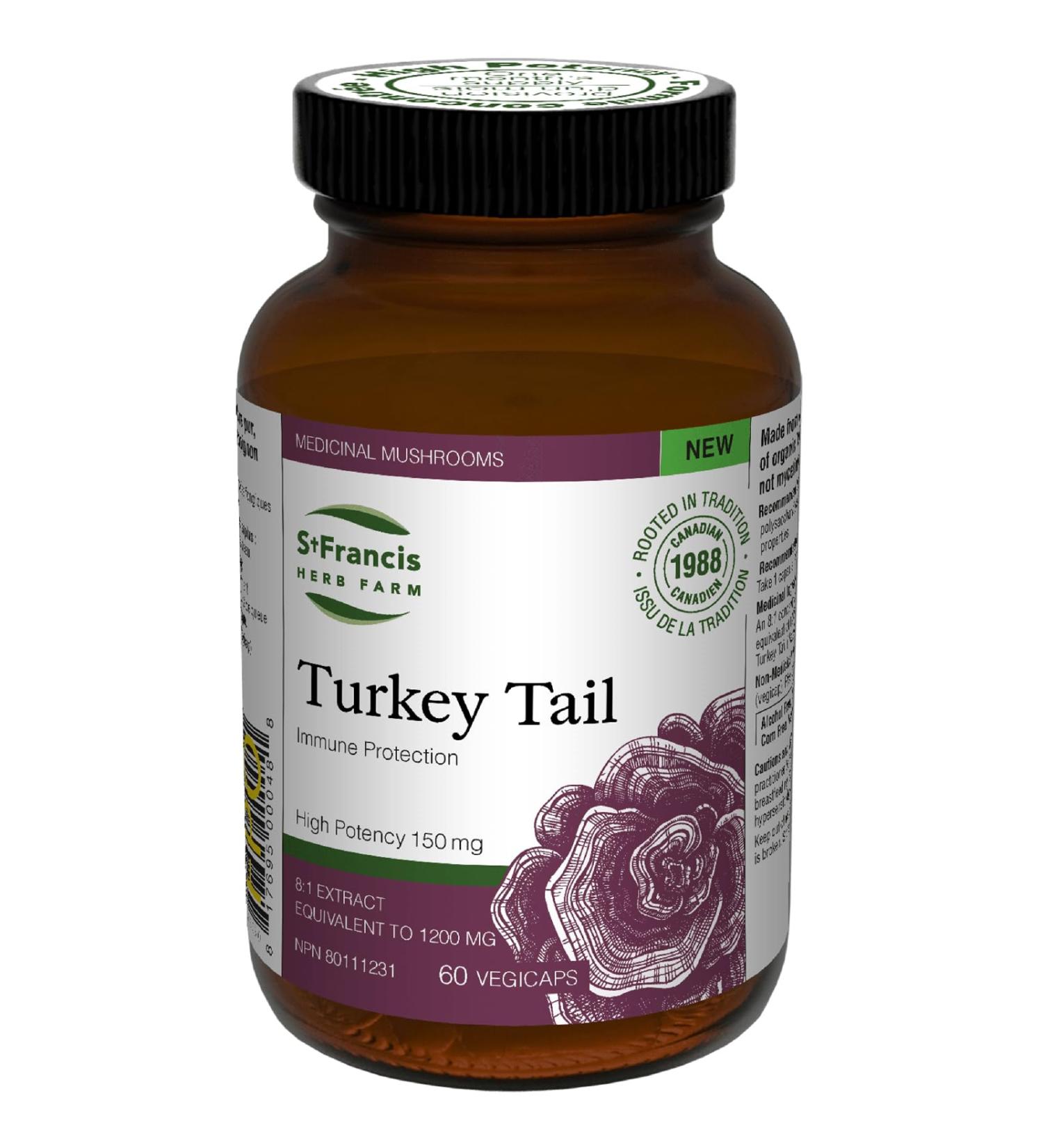St. Francis Herb Farm Turkey Tail Mushroom Capsules | 100% Pure | High Potency | Immune Booster | Prebiotic to Support Healthy Digestion | Fruiting Body | High in Beta Glucans | 60 Vegicaps - Buy Online on GoSupps.com