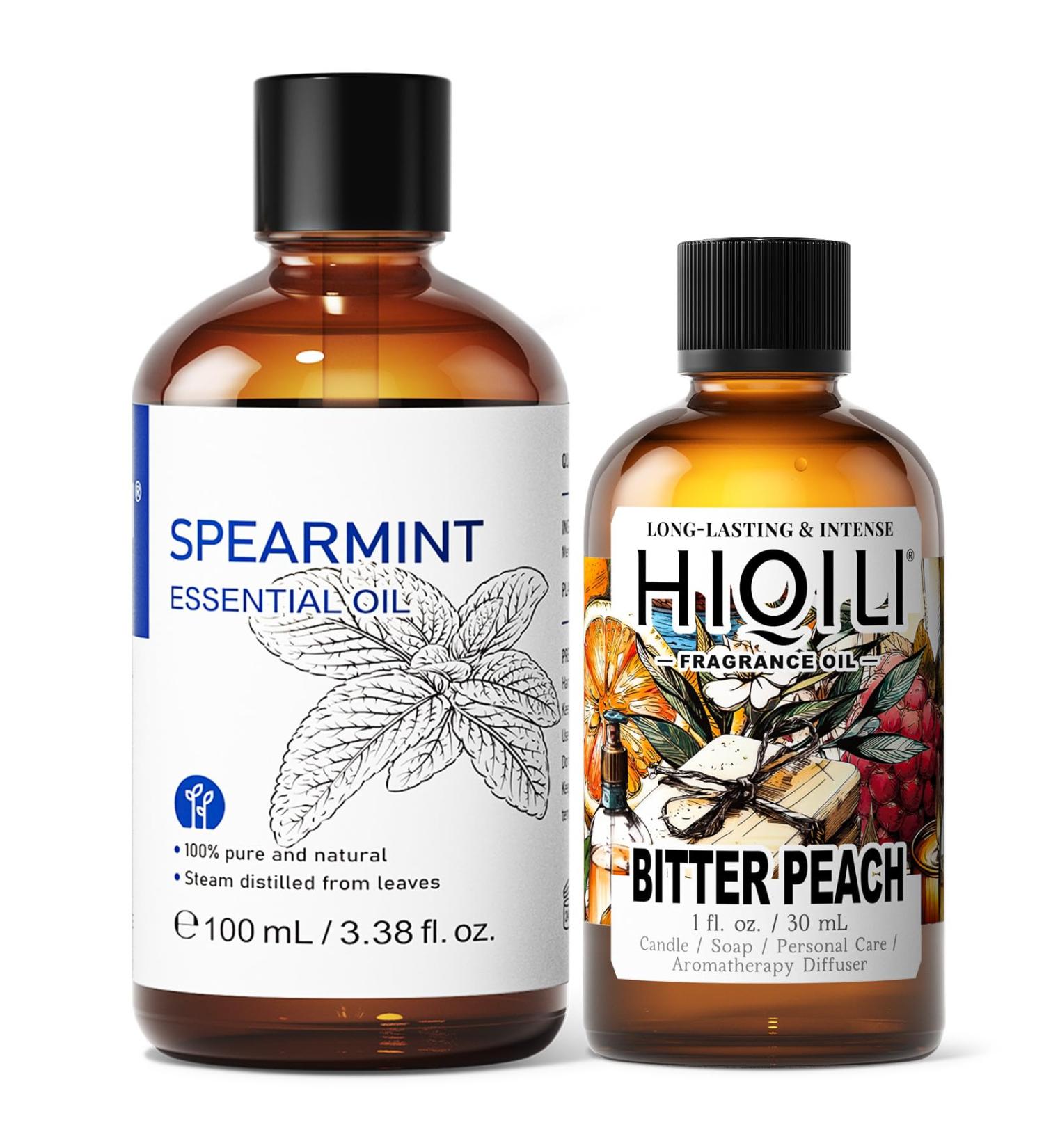 HIQILI 100ML Spearmint Essential Oil & 30ML Bitter Peach Fragrance Oil for DIY Diffuser - Buy Online on GoSupps.com