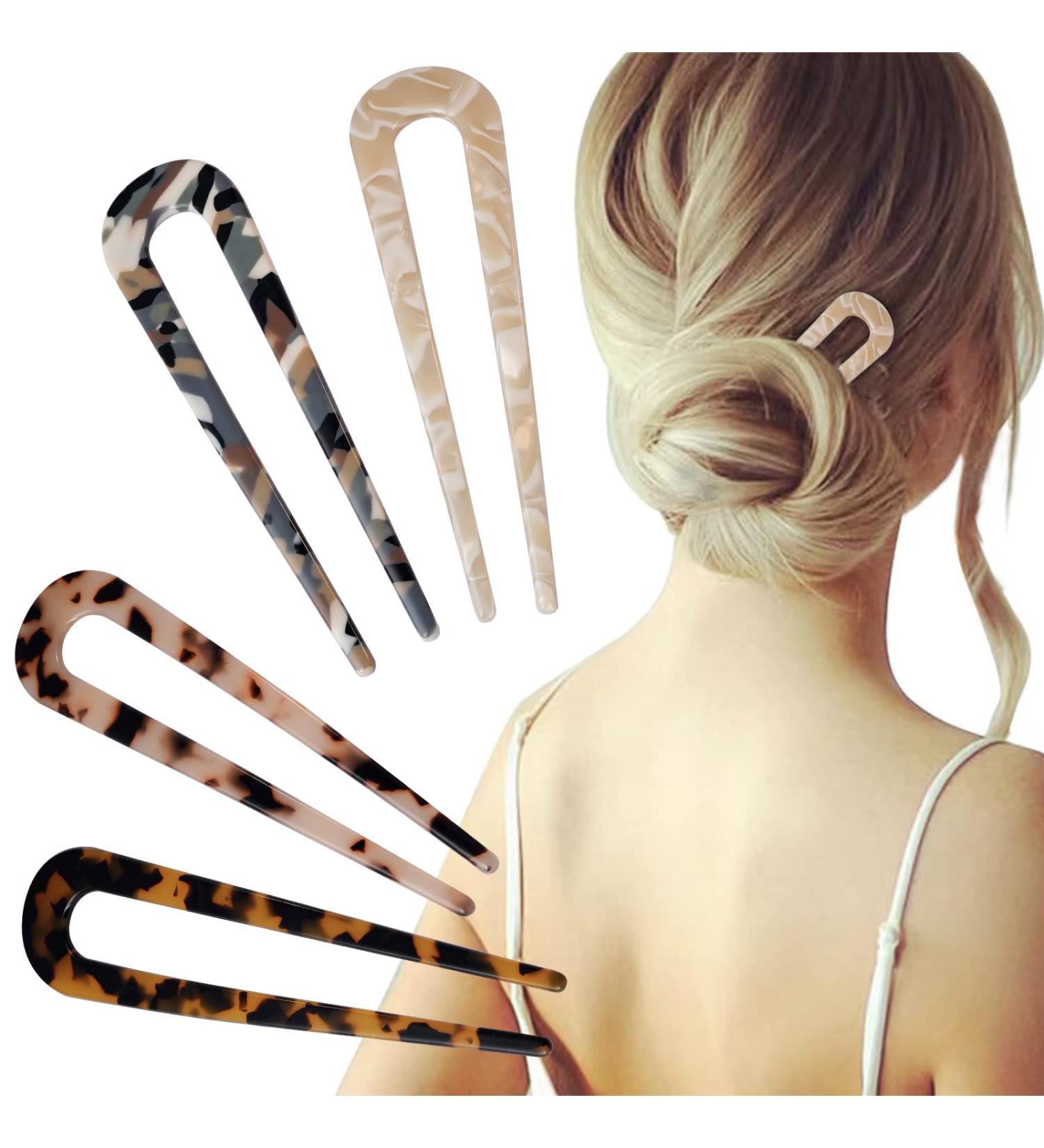 FRDTLUTHW 4.3 Inch U Shaped Hair Fork Set - Tortoiseshell French Hair Pins for Women & Girls (4 Pack) - Buy Online on GoSupps.com