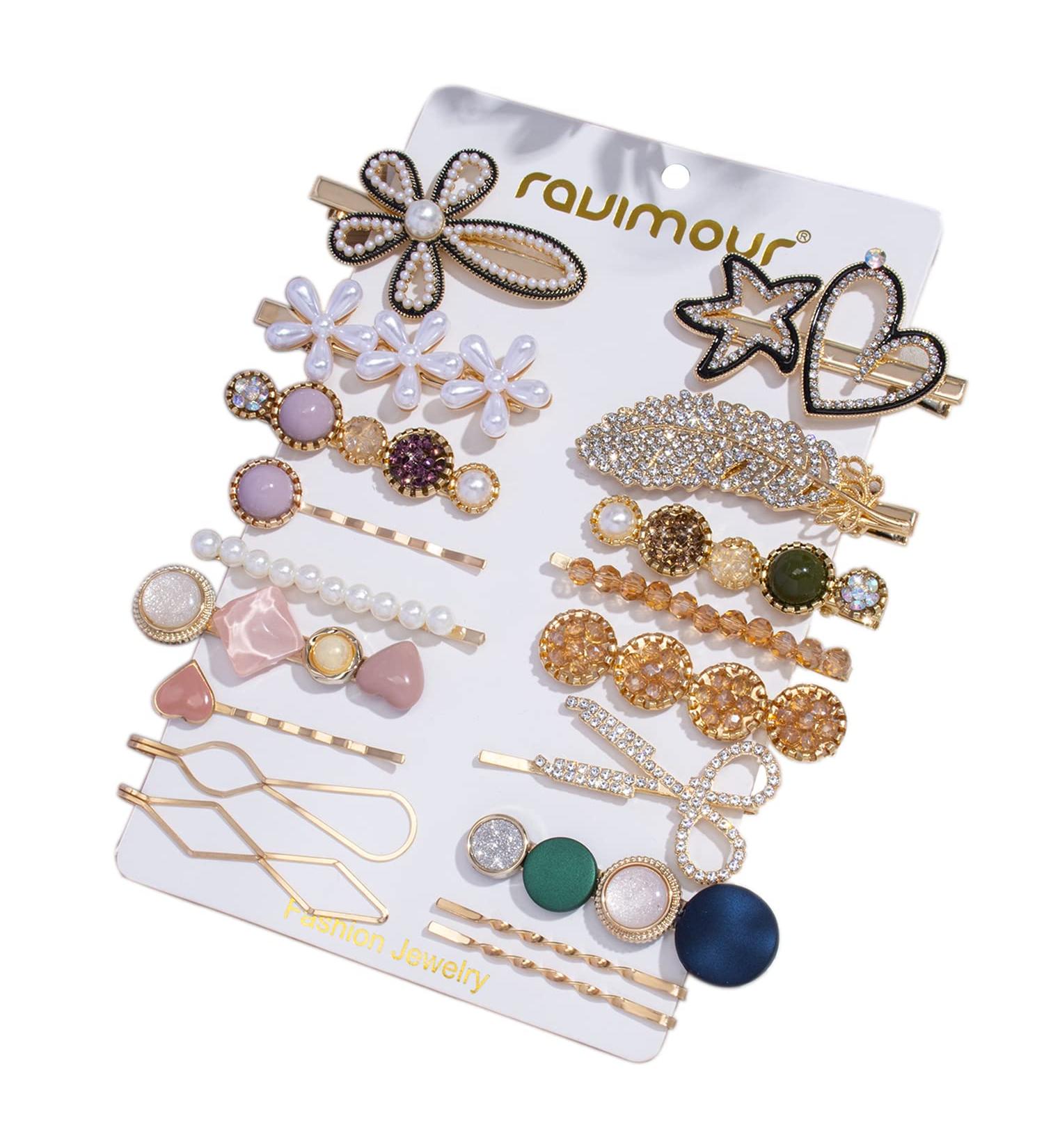 RAUIMOUR 18pcs Women's Hair Clip Set - Crystal Beads, Rhinestone Starfish, Feather, Acrylic, Geometric Heart Barrettes - Trendy Hair Accessories for Girls - Styling Tools Type B - Buy Online on GoSupps.com