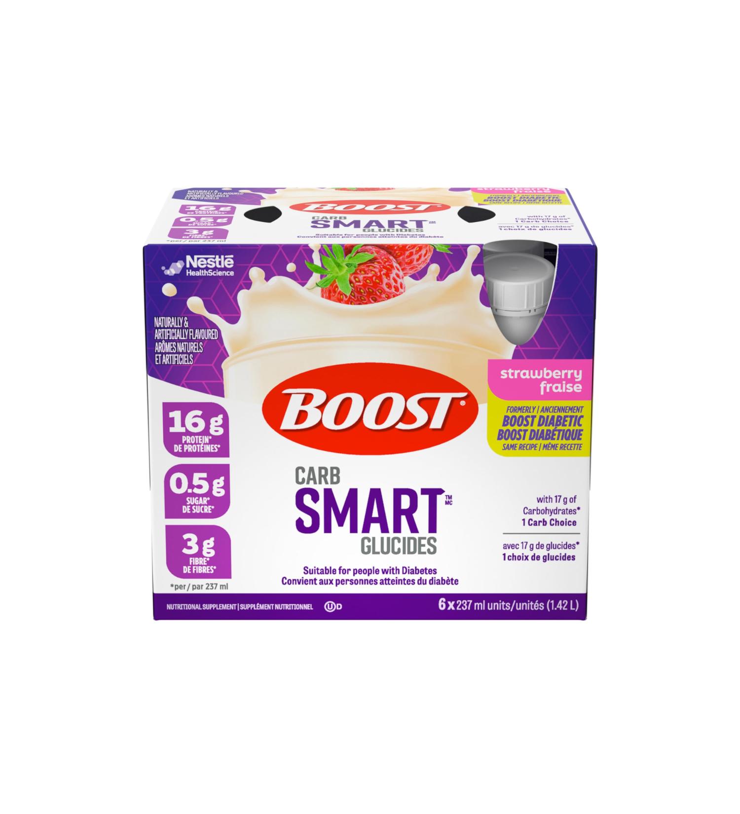 BOOST CarbSmart Strawberry High Protein Low Sugar 24 Vitamins & Minerals Nutritional Supplement 16g Protein 0.5g Sugar Kosher Gluten-free Suitable For Diabetics - Buy Online on GoSupps.com