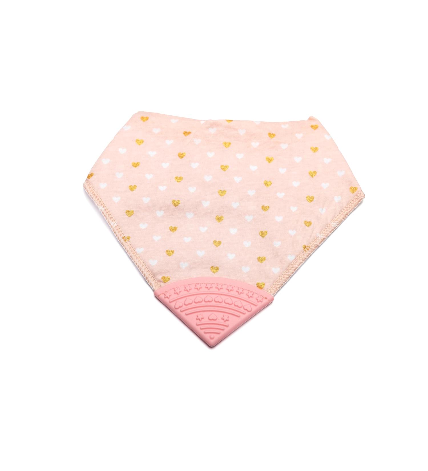 V&D HOME Baby and Toddler Dribble Bib with Teether - Pink Hearts | BPA & Phthalate Free | 0-18 Months Teething Bandana Bib - Buy Online on GoSupps.com