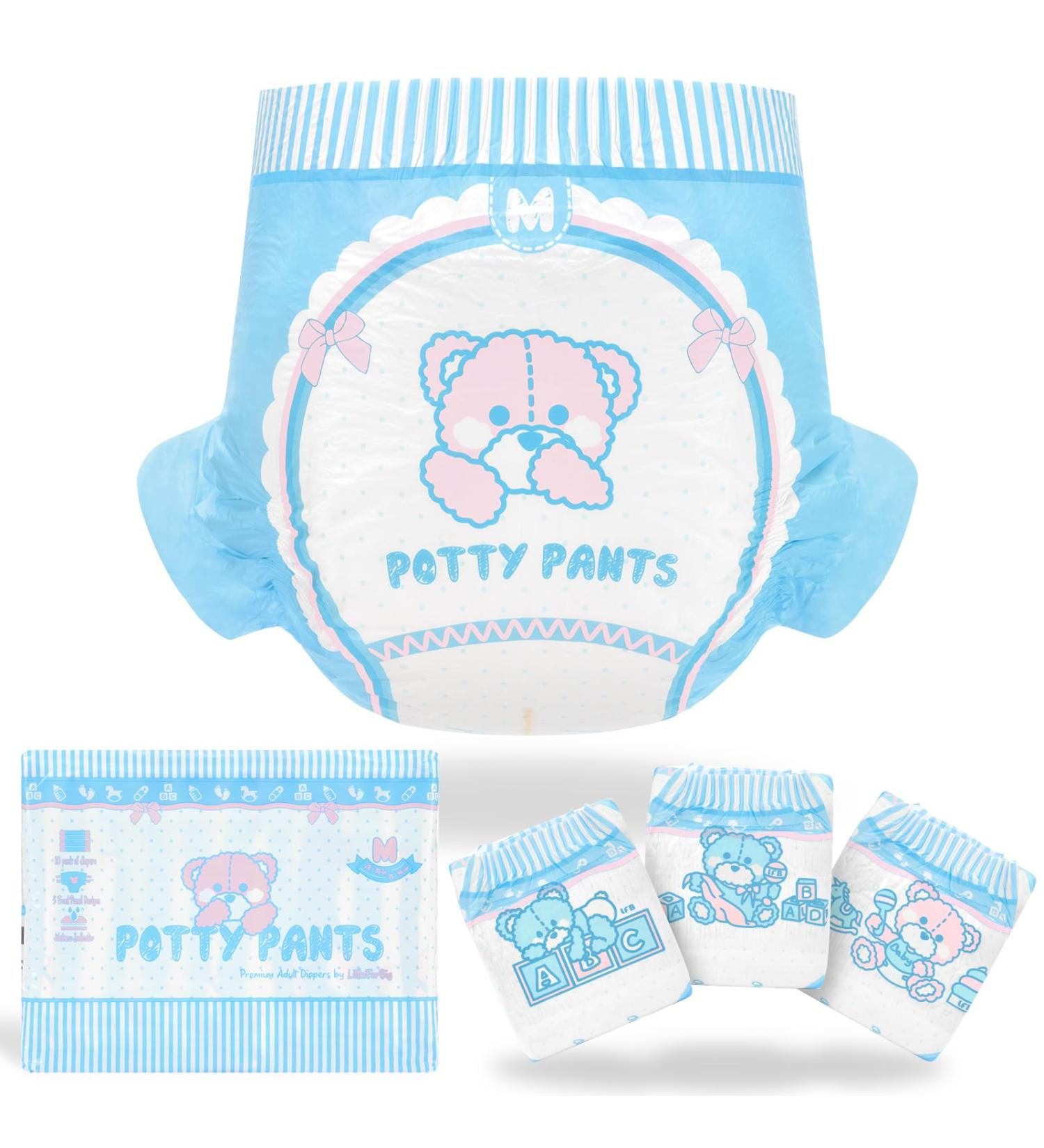 LittleForBig Adult Printed Diapers - 10 Pack Potty Pants (Medium 71-96 CM) Blue - International Shipping Available - Buy Online on GoSupps.com