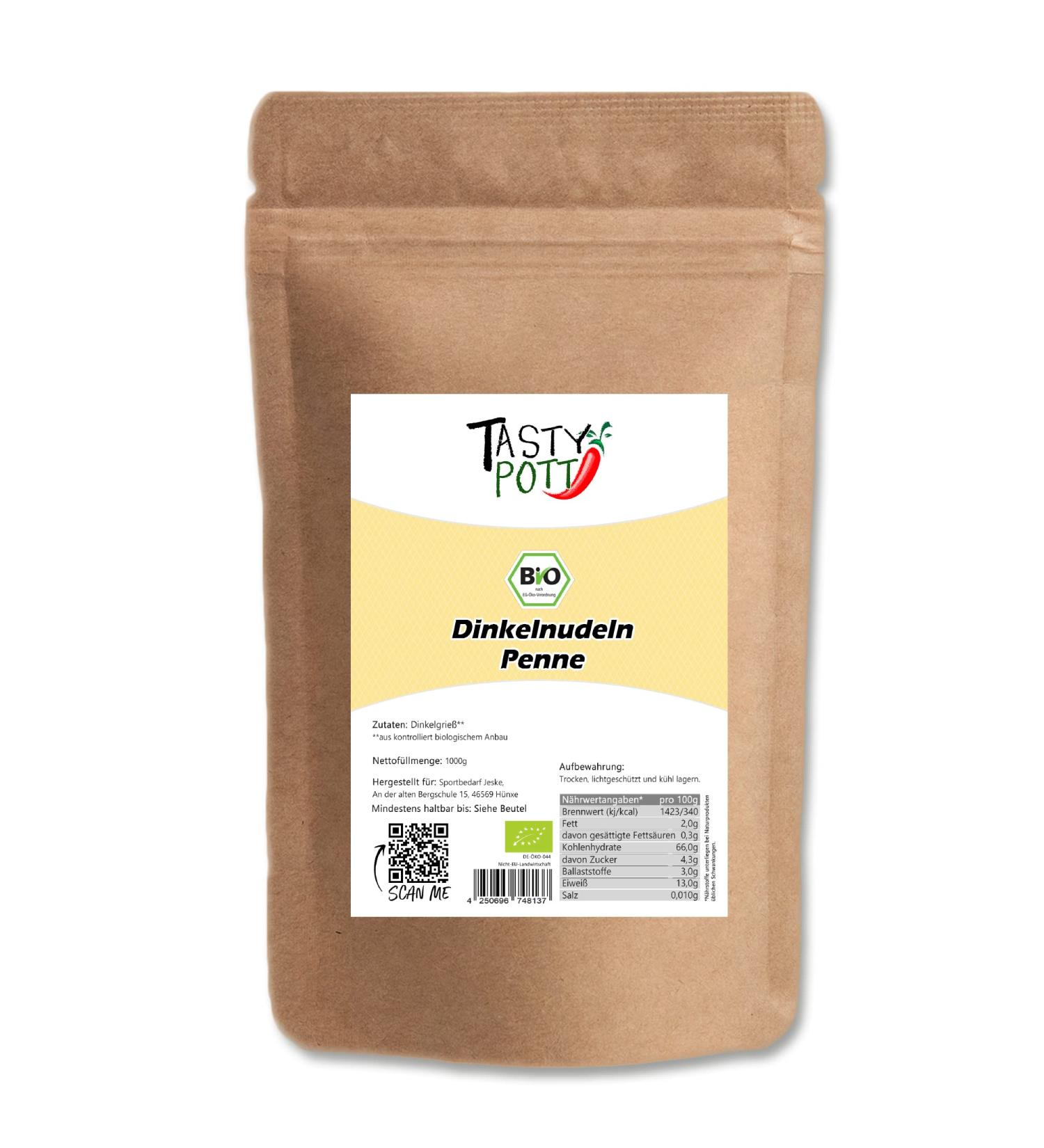  TASTY POTT Tasty Pott Organic Light Spelt Penne | Noodles | For casseroles and pasta salads | Vegan | Spelt noodles | Spelt penne | Italian cuisine | In a 1000g bag - Buy Online on GoSupps.com
