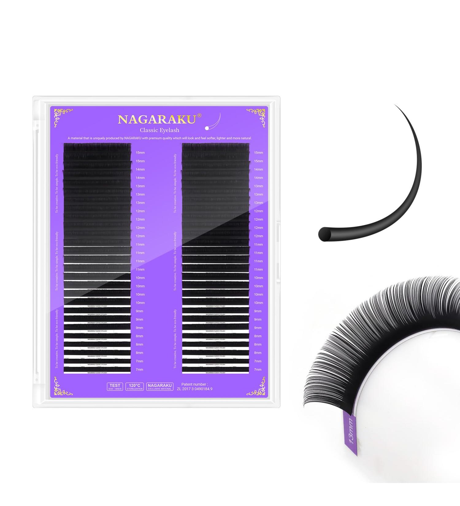 Nagaraku Single Eyelashes - 54 Rows | 0.03D 7-15mm Classic Volume Extensions | Soft Matt Black Natural Lashes | High Capacity Large Tray - Buy Online on GoSupps.com