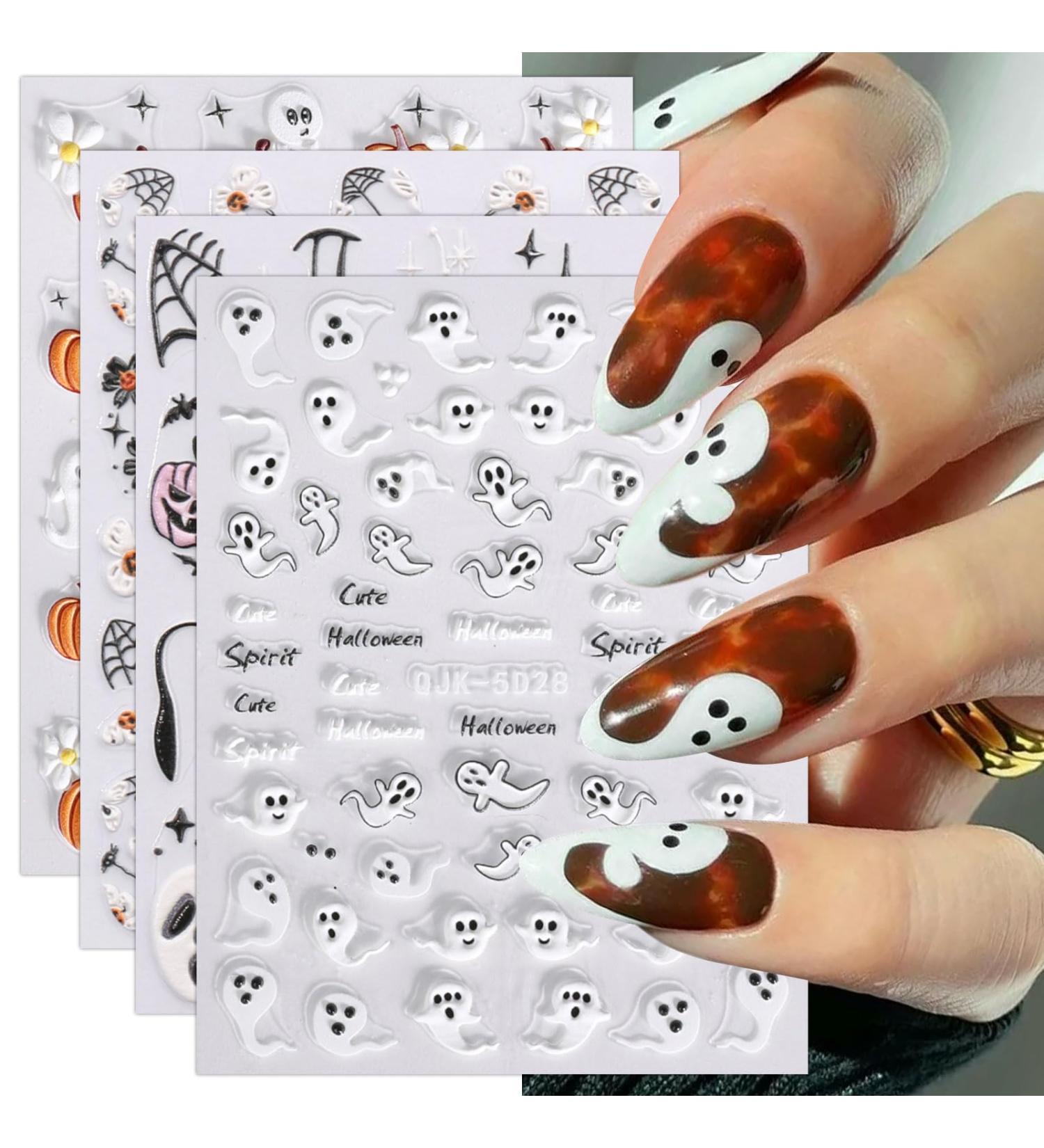 JMEOWIO 3D Embossed Halloween Nail Art Stickers Decals Self-Adhesive 5D Cute Ghost Pumpkin Star Nail Supplies Nail Art Design Decoration Accessories 4 Sheets - Buy Online on GoSupps.com