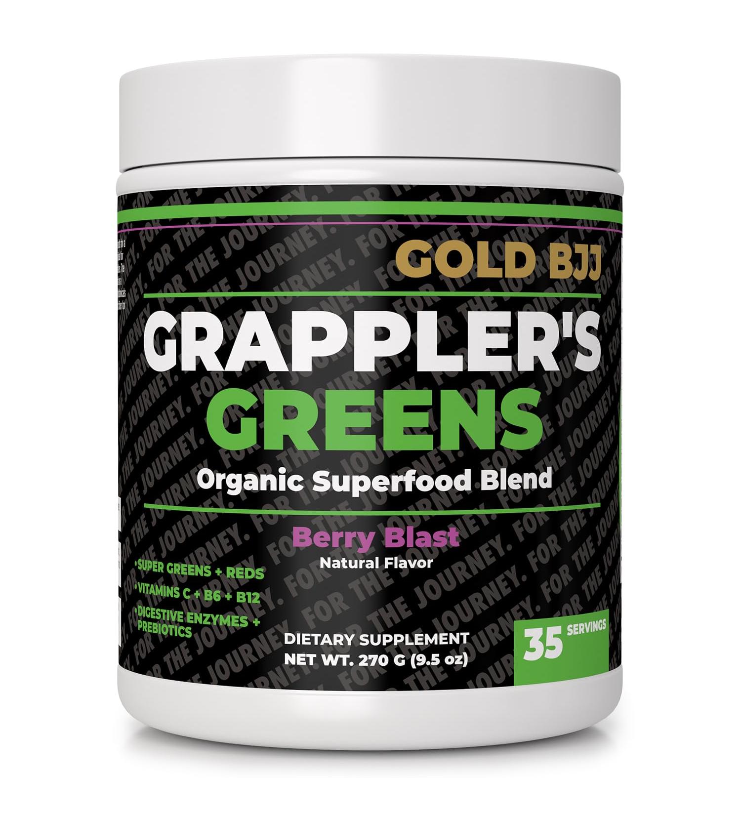 Gold BJJ Grappler's Greens Powder - Organic Superfood for Jiu Jitsu Athletes | Digestive Enzymes & Probiotics - Berry Blast - Buy Online on GoSupps.com